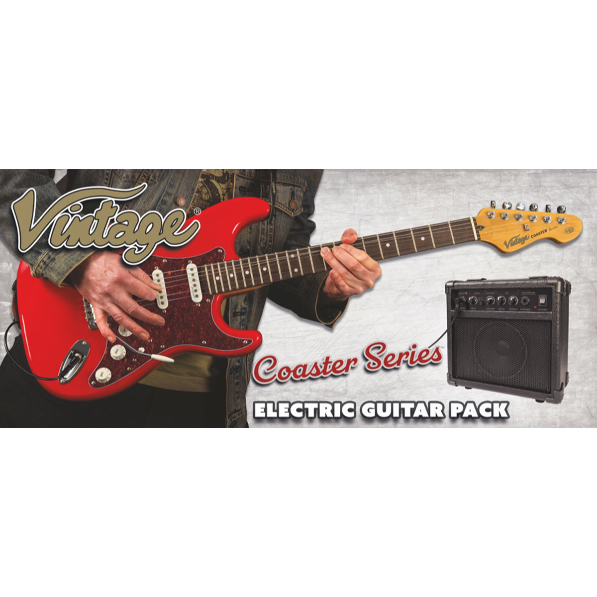 Vintage V60 Coaster Series Electric Guitar Pack ~ Gloss Red, for sale at Richards Guitars.