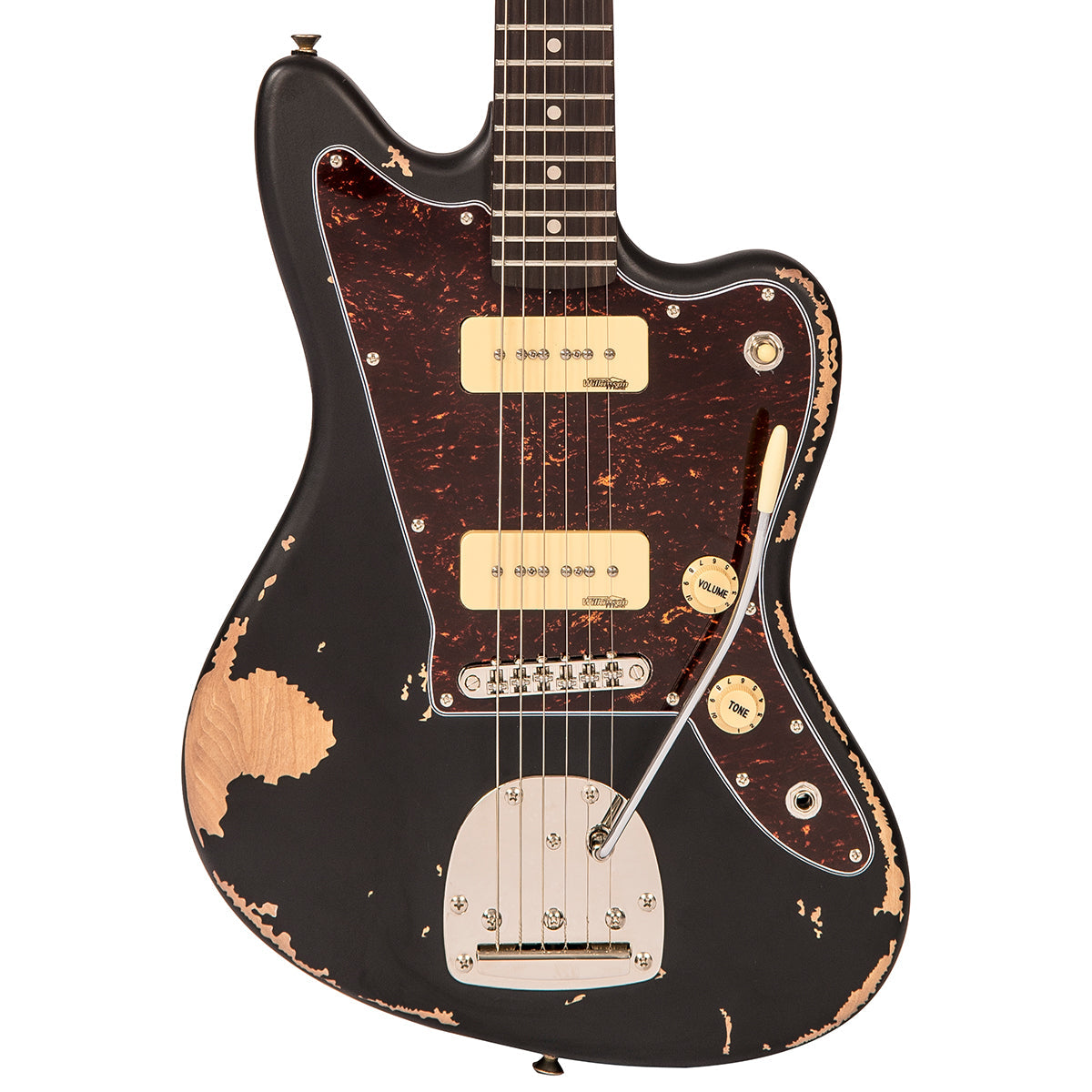 Vintage V65 ICON Vibrato Electric Guitar ~ Distressed Black, Electric Guitar for sale at Richards Guitars.