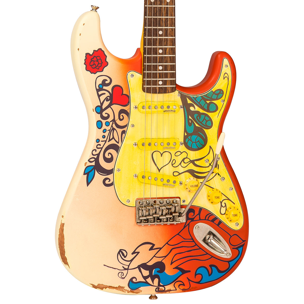 Vintage V6 Thomas Blug Signature Electric Guitar ~ 'Summer of love', for sale at Richards Guitars.