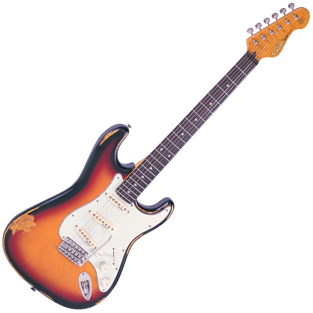 Vintage V6 ICON Electric Guitar ~ Distressed Sunburst, for sale at Richards Guitars.