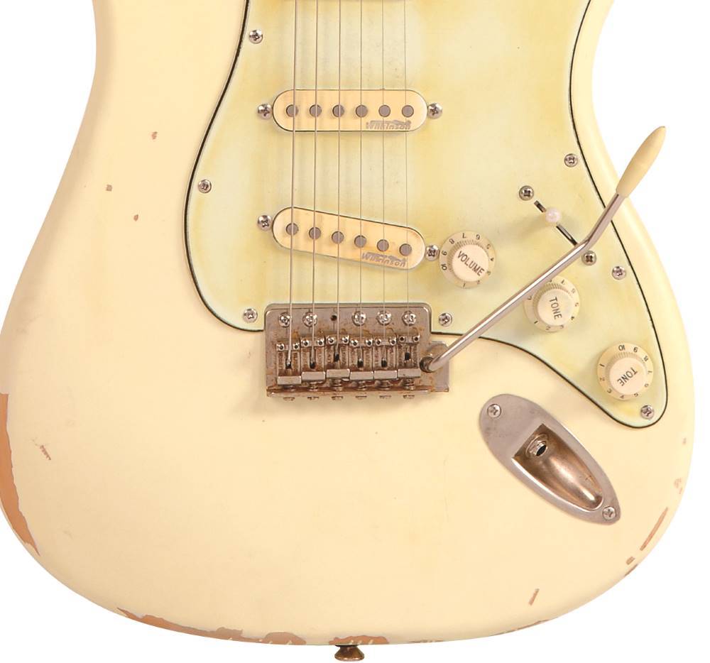 Vintage V6 Thomas Blug Signature Electric Guitar ~ Distressed Vintage White, for sale at Richards Guitars.