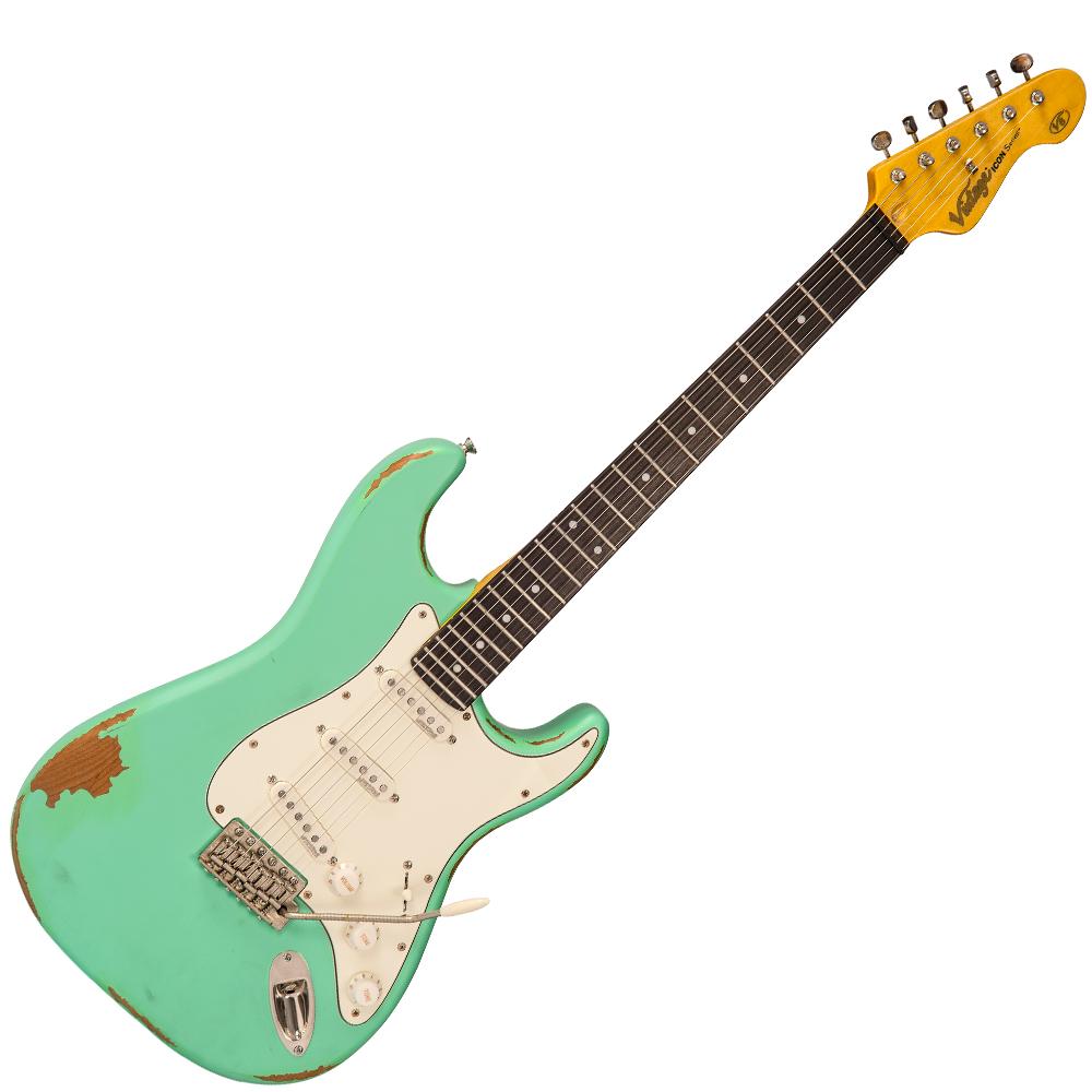 Vintage V6 ICON Electric Guitar ~ Distressed Ventura Green, for sale at Richards Guitars.