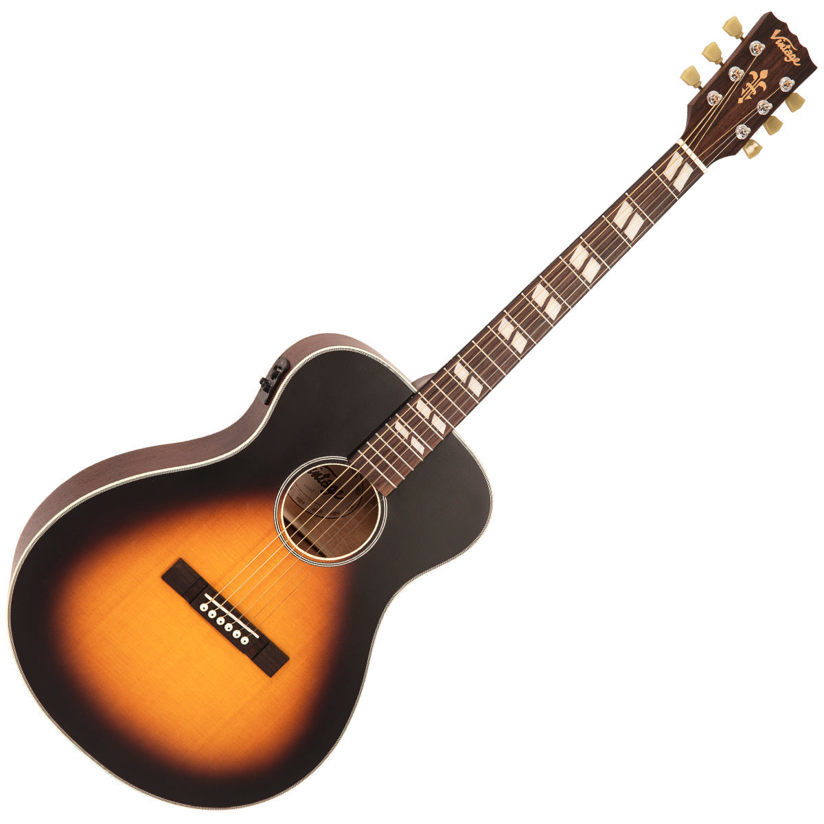 Vintage VE130VSB Historic Series 'Folk' Electro-Acoustic Guitar ~ Vintage Sunburst, Electro Acoustic Guitar for sale at Richards Guitars.