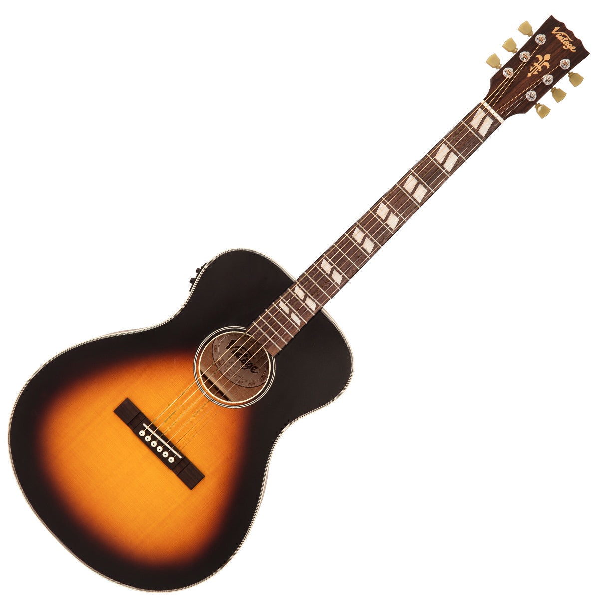 Vintage VE130VSB Historic Series 'Folk' Electro-Acoustic Guitar ~ Vintage Sunburst, Electro Acoustic Guitar for sale at Richards Guitars.