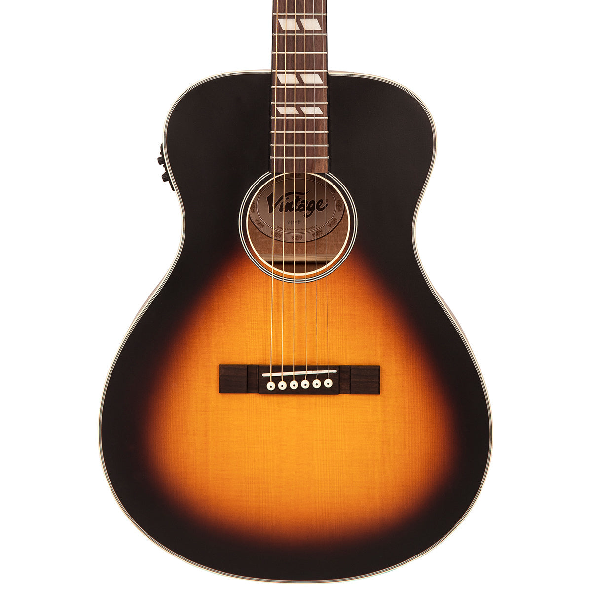 Vintage VE130VSB Historic Series 'Folk' Electro-Acoustic Guitar ~ Vintage Sunburst, Electro Acoustic Guitar for sale at Richards Guitars.