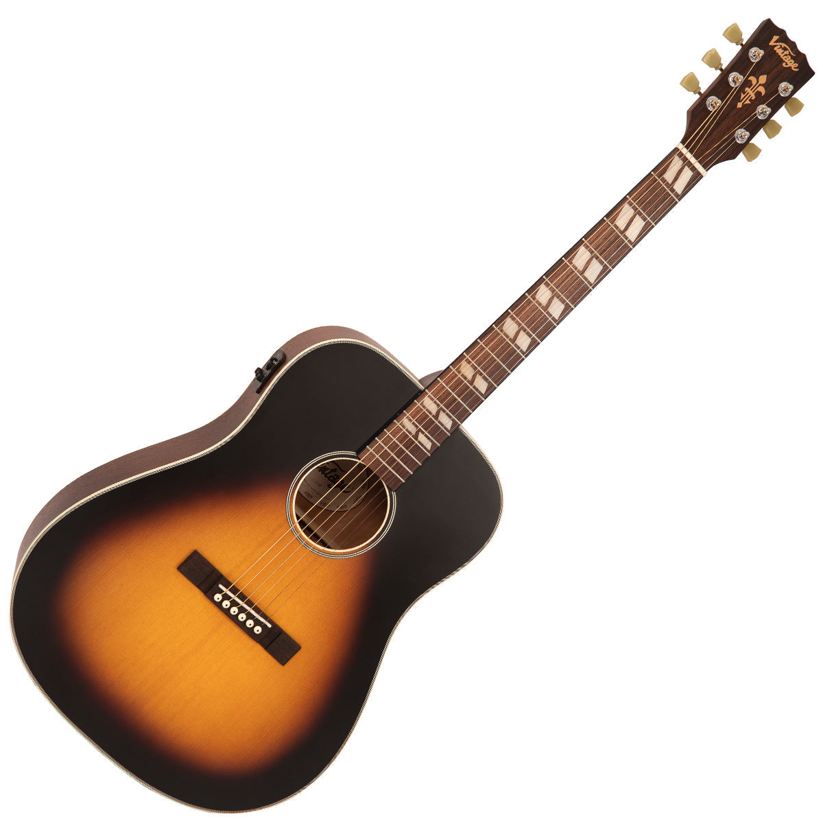 Vintage VE140VSB Historic Series 'Dreadnought' Electro-Acoustic Guitar ~ Vintage Sunburst, Electro Acoustic Guitar for sale at Richards Guitars.