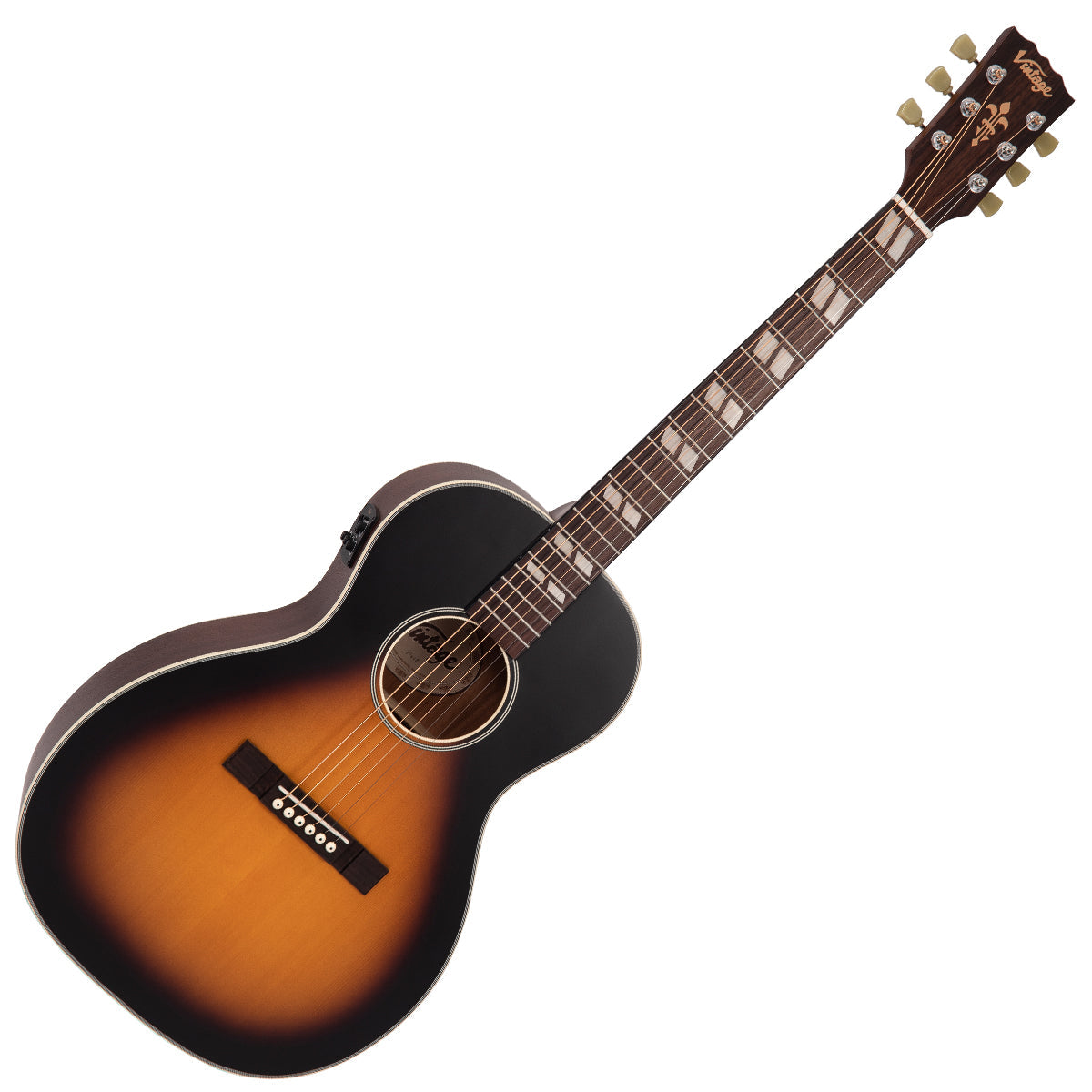 Vintage VE180VSB Historic Series 'Parlour' Electro-Acoustic Guitar ~ Vintage Sunburst, Electro Acoustic Guitar for sale at Richards Guitars.