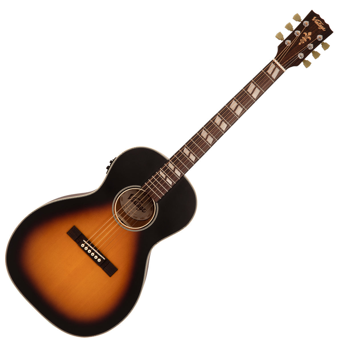 Vintage VE180VSB Historic Series 'Parlour' Electro-Acoustic Guitar ~ Vintage Sunburst, Electro Acoustic Guitar for sale at Richards Guitars.