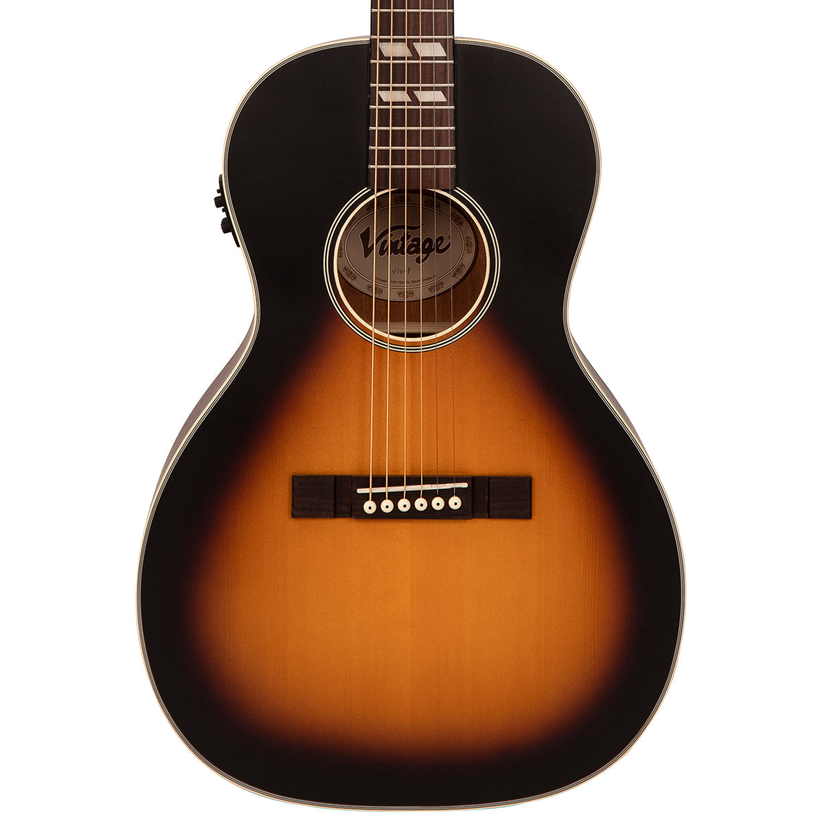 Vintage VE180VSB Historic Series 'Parlour' Electro-Acoustic Guitar ~ Vintage Sunburst, Electro Acoustic Guitar for sale at Richards Guitars.