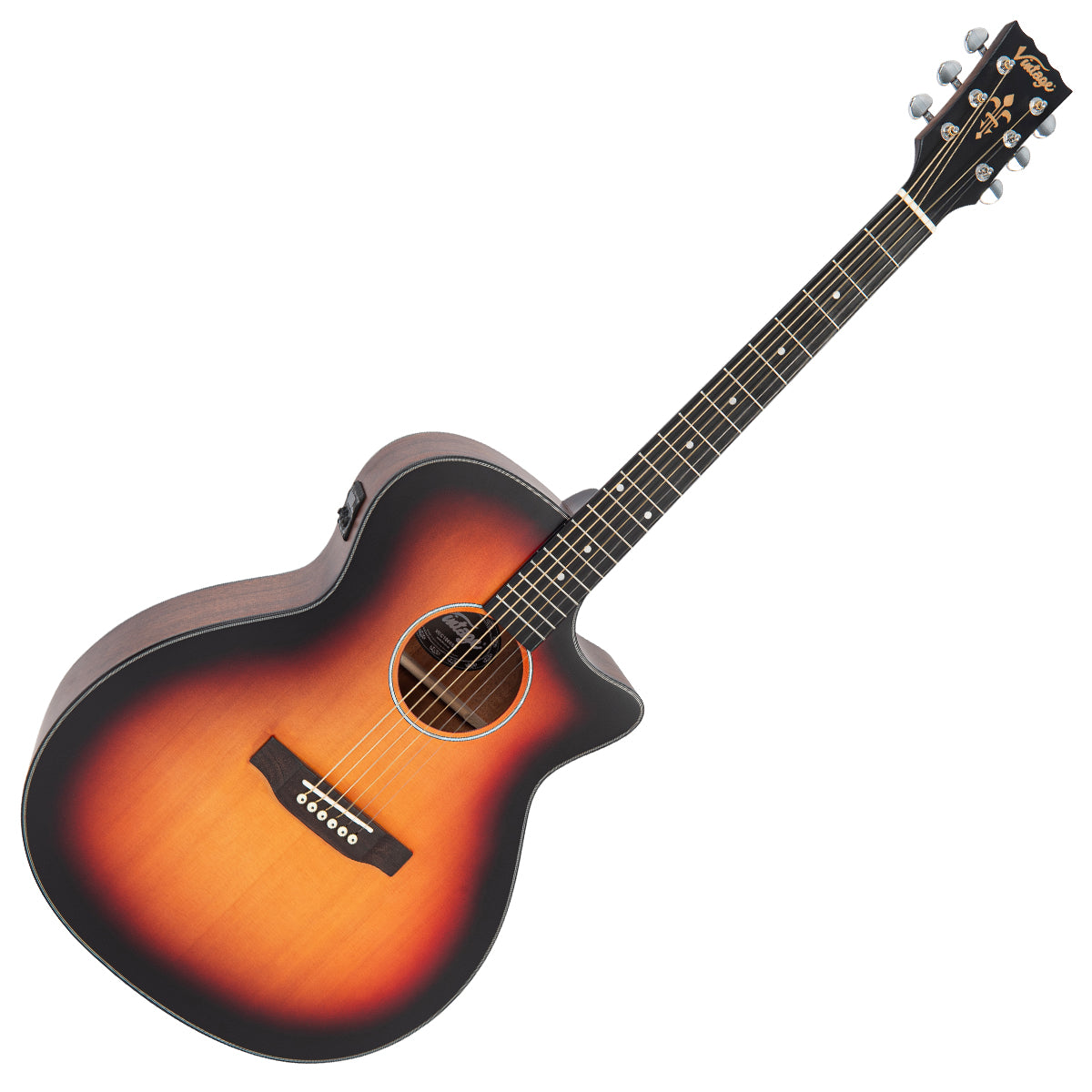 Vintage VEC1900SB Stage Series 'Grand Auditorium' Cutaway Electro-Acoustic Guitar ~ Sunburst, Electro Acoustic Guitar for sale at Richards Guitars.