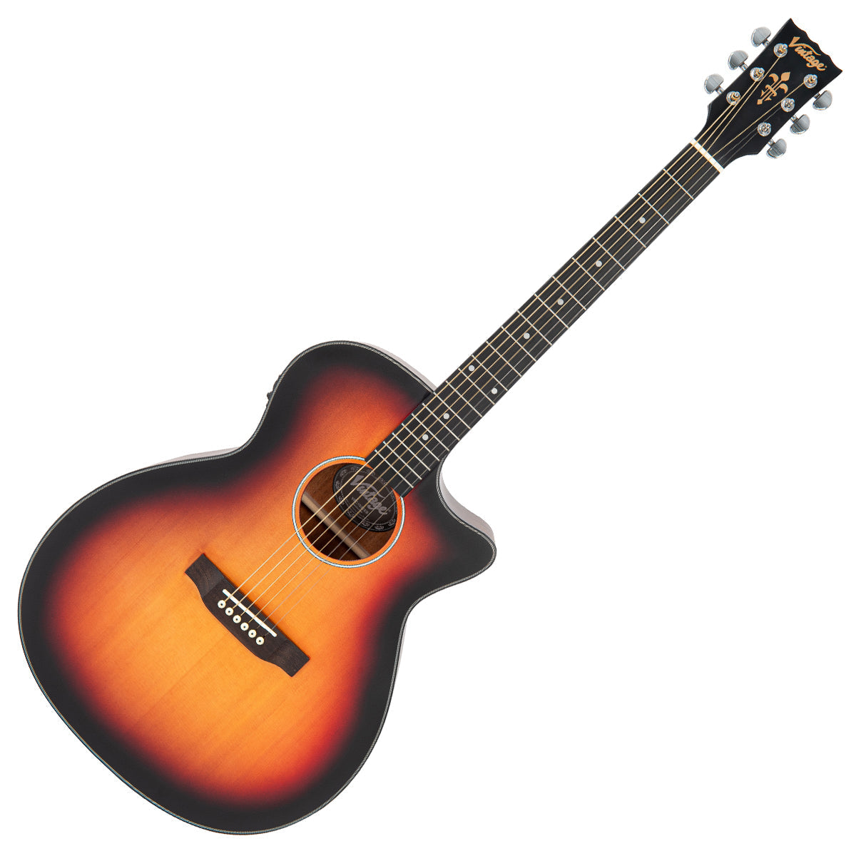 Vintage VEC1900SB Stage Series 'Grand Auditorium' Cutaway Electro-Acoustic Guitar ~ Sunburst, Electro Acoustic Guitar for sale at Richards Guitars.