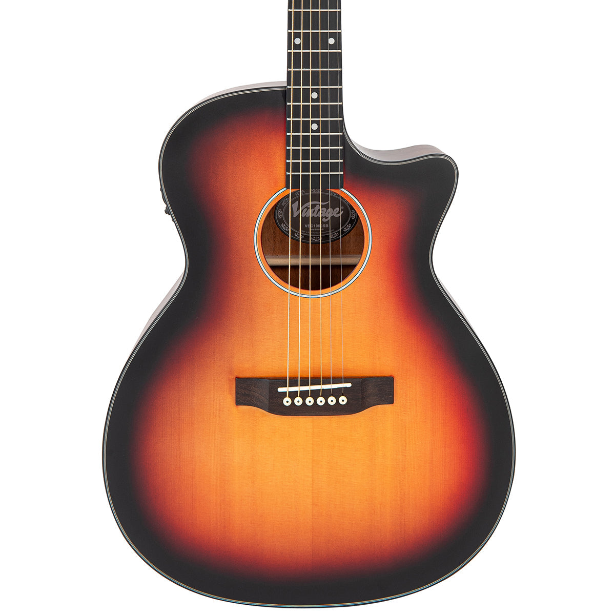 Vintage VEC1900SB Stage Series 'Grand Auditorium' Cutaway Electro-Acoustic Guitar ~ Sunburst, Electro Acoustic Guitar for sale at Richards Guitars.