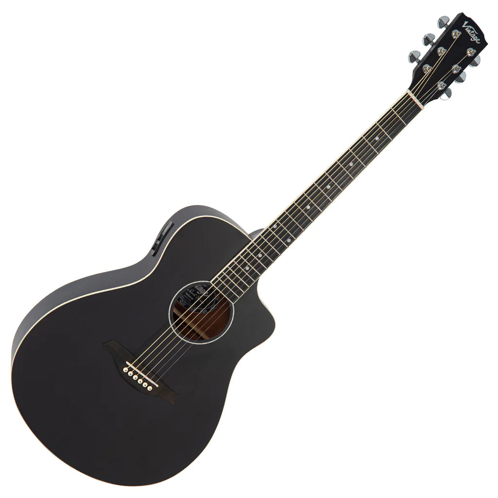 Vintage VEC300MB Pacific Coast Series Midnite Black Electro-Acoustic Guitar, Electro Acoustic Guitar for sale at Richards Guitars.