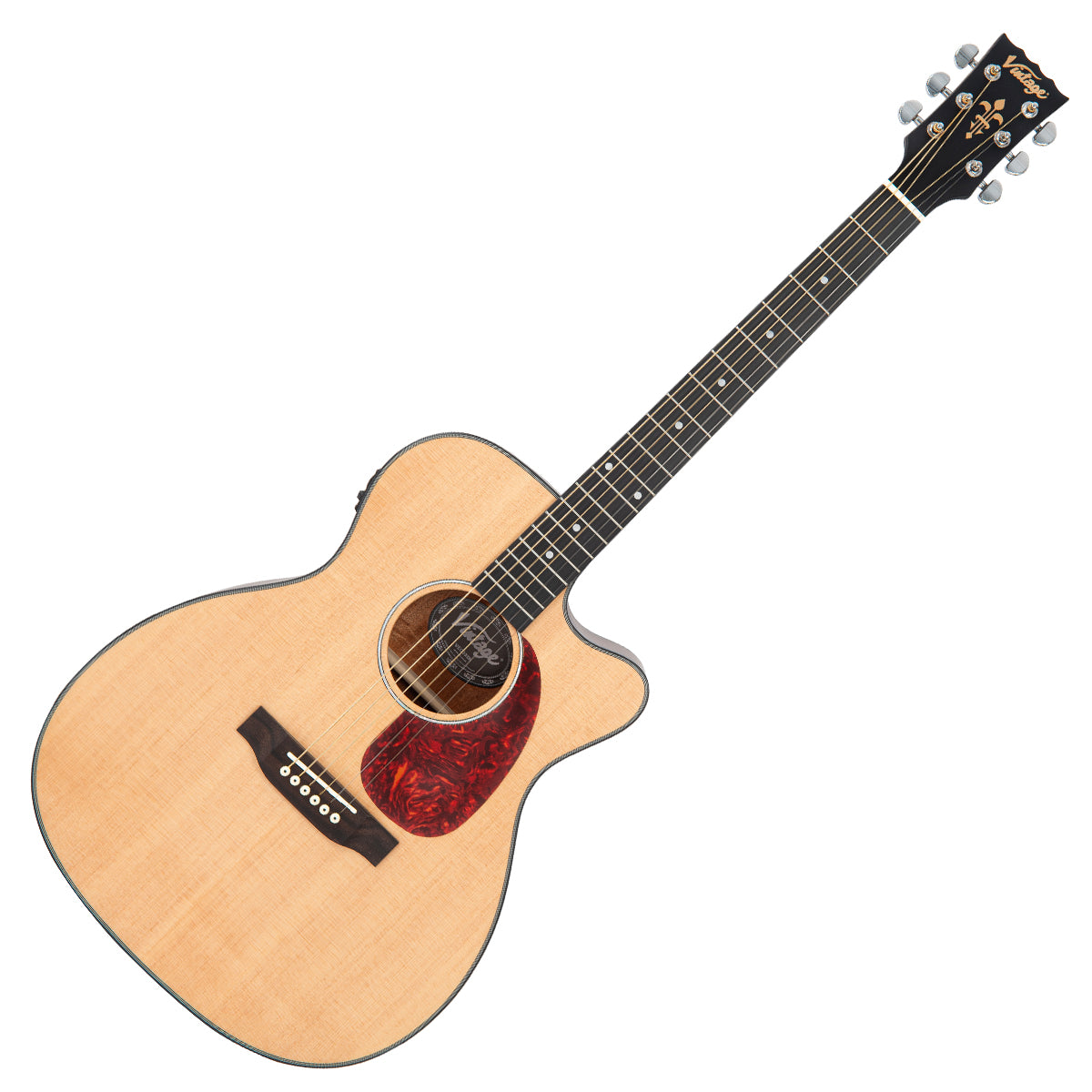 Vintage VEC300N Stage Series 'Folk' Cutaway Electro-Acoustic Guitar ~ Natural, Electro Acoustic Guitar for sale at Richards Guitars.