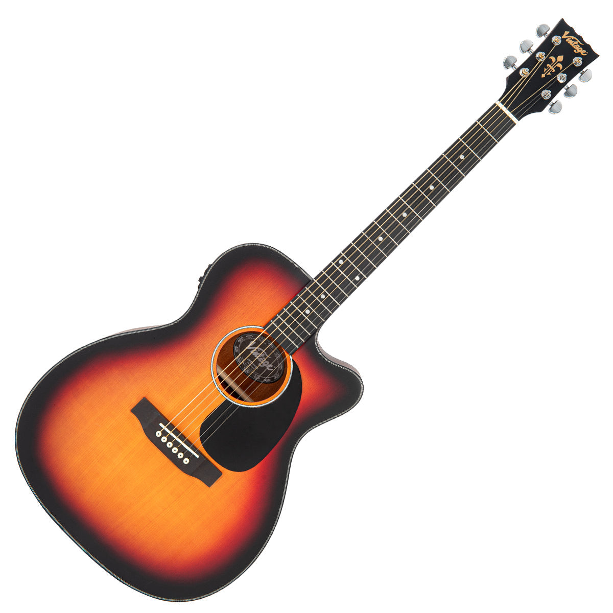 Vintage VEC300SB Stage Series 'Folk' Cutaway Electro-Acoustic Guitar ~ Sunburst, Electro Acoustic Guitar for sale at Richards Guitars.