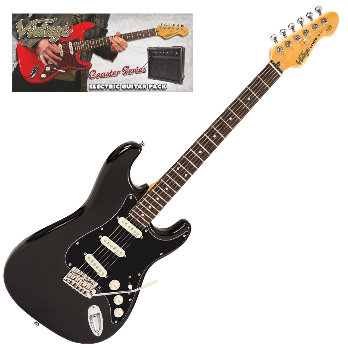 Vintage V60 Coaster Series Electric Guitar Pack ~ Boulevard Black, for sale at Richards Guitars.