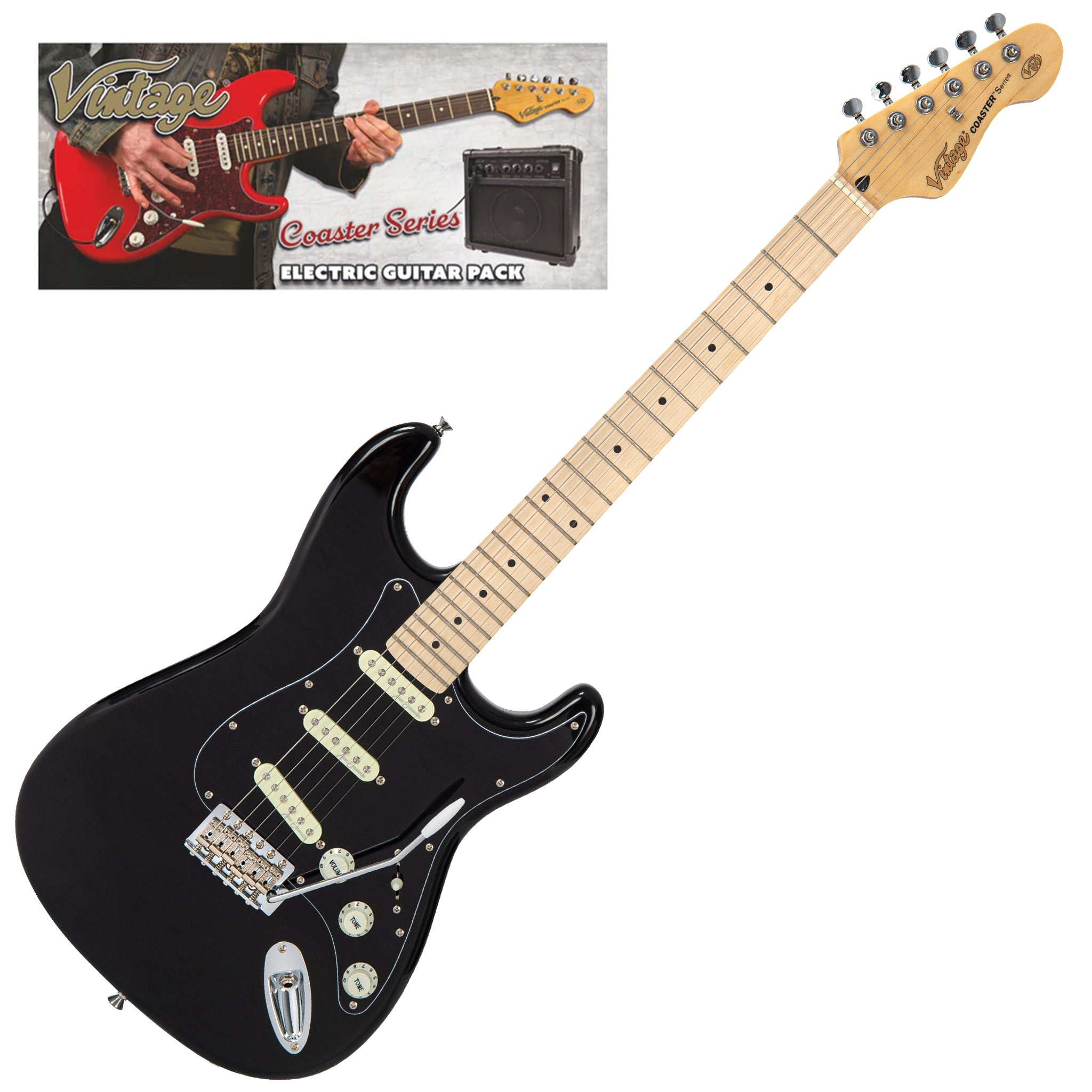 Vintage V60 Maple Coaster Series Electric Guitar Pack ~ Boulevard Black, Electric Guitar for sale at Richards Guitars.