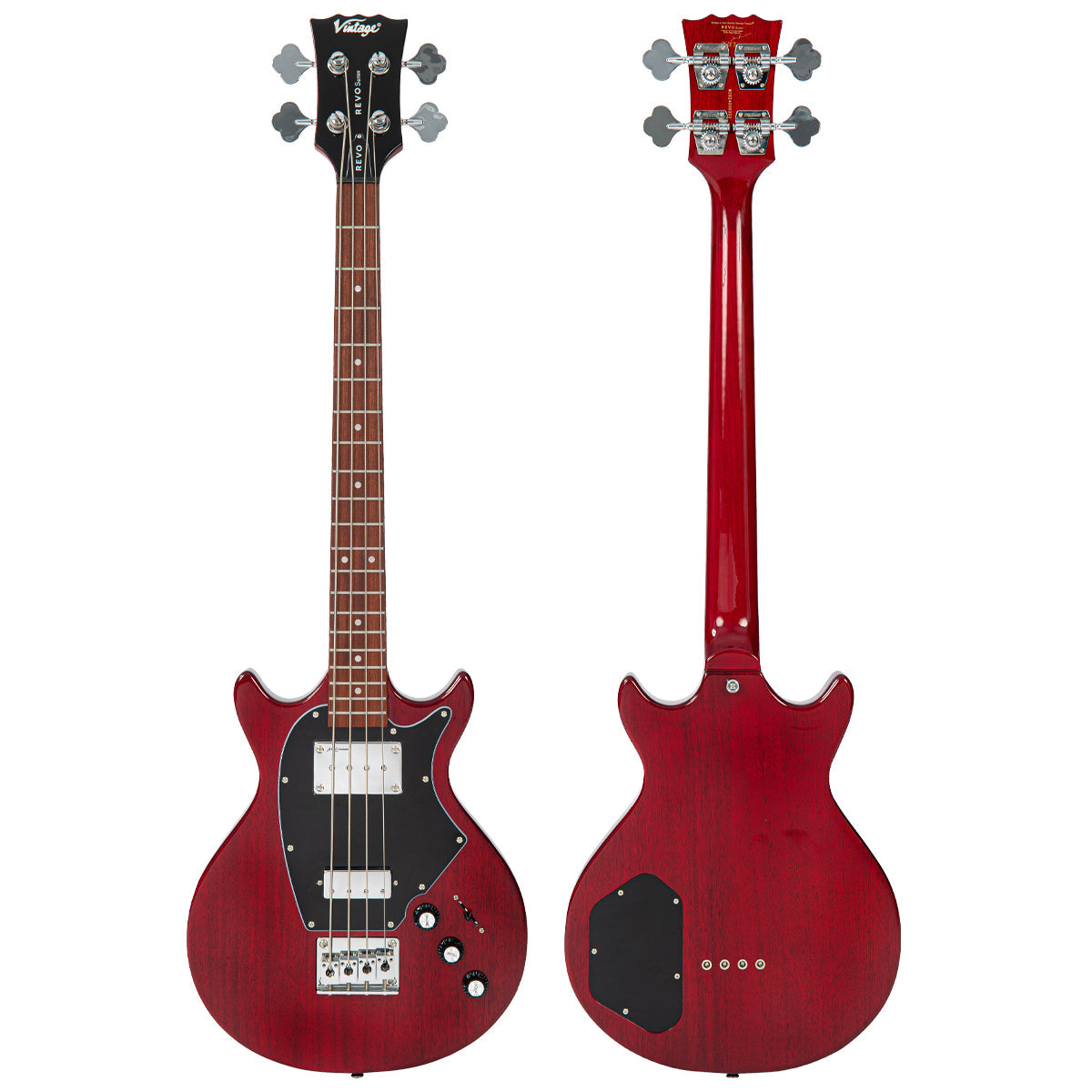 Vintage REVO Series 'Callan' Bass ~ See Thru Cherry Red  VRB70CR, Bass Guitar for sale at Richards Guitars.