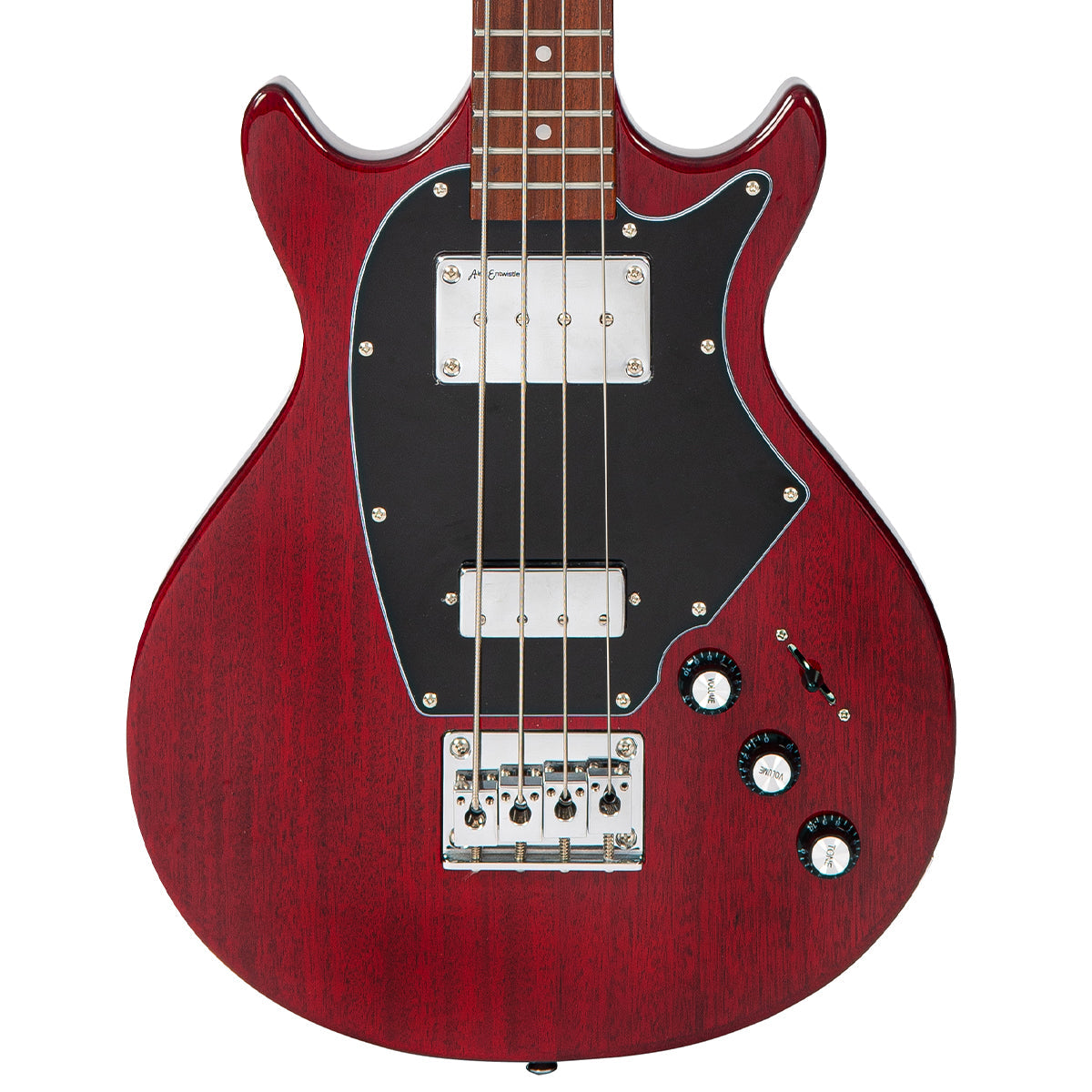 Vintage REVO Series 'Callan' Bass ~ See Thru Cherry Red  VRB70CR, Bass Guitar for sale at Richards Guitars.