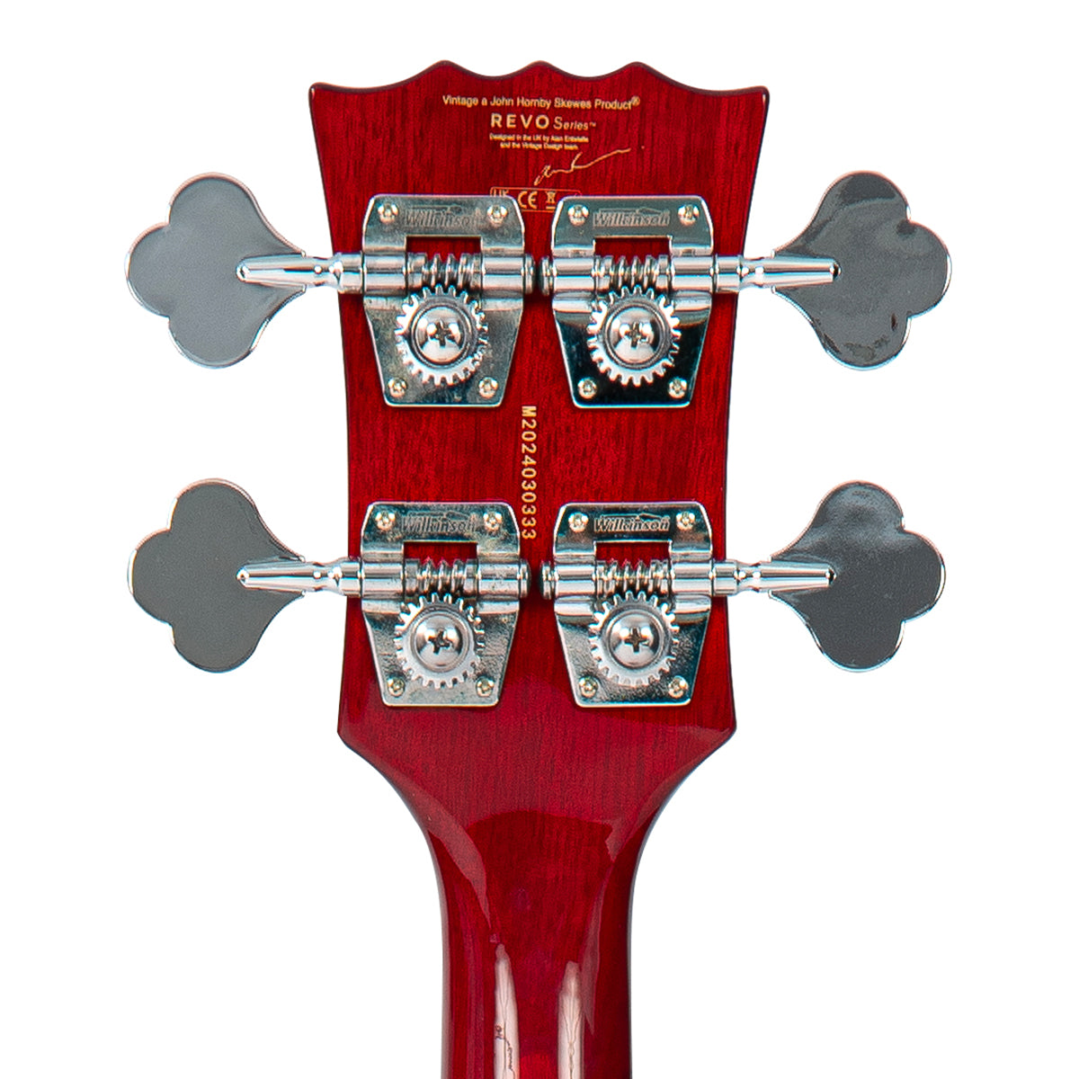 Vintage REVO Series 'Callan' Bass ~ See Thru Cherry Red  VRB70CR, Bass Guitar for sale at Richards Guitars.