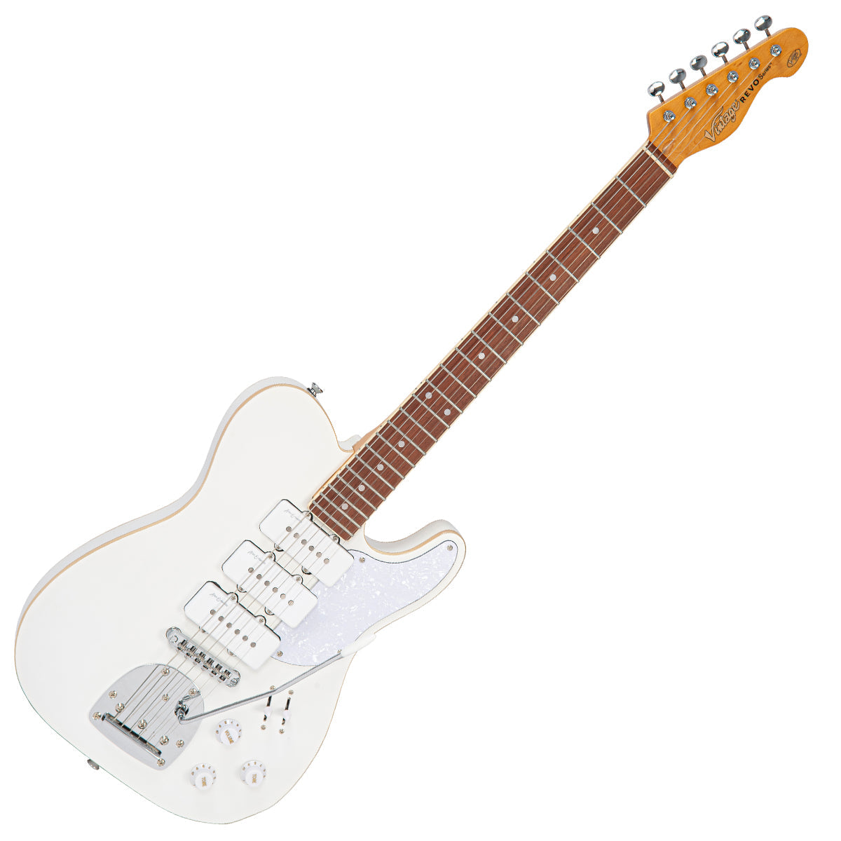 Vintage REVO Series Trio Electric Guitar ~ Arctic White  VRBT72AW, Electric Guitar for sale at Richards Guitars.