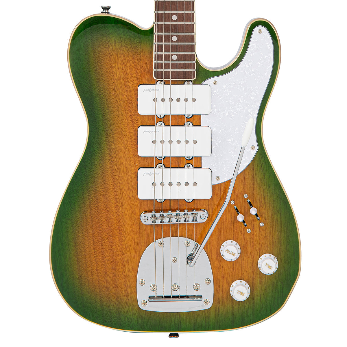 Vintage REVO Series Trio Electric Guitar ~ Green/Yellow Burst  VRBT72GY, Electric Guitar for sale at Richards Guitars.