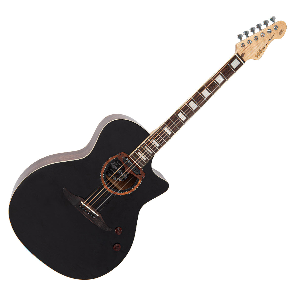 Vintage REVO ELEKTRA ~ Black Silk  VRE900BK, Electro Acoustic Guitar for sale at Richards Guitars.