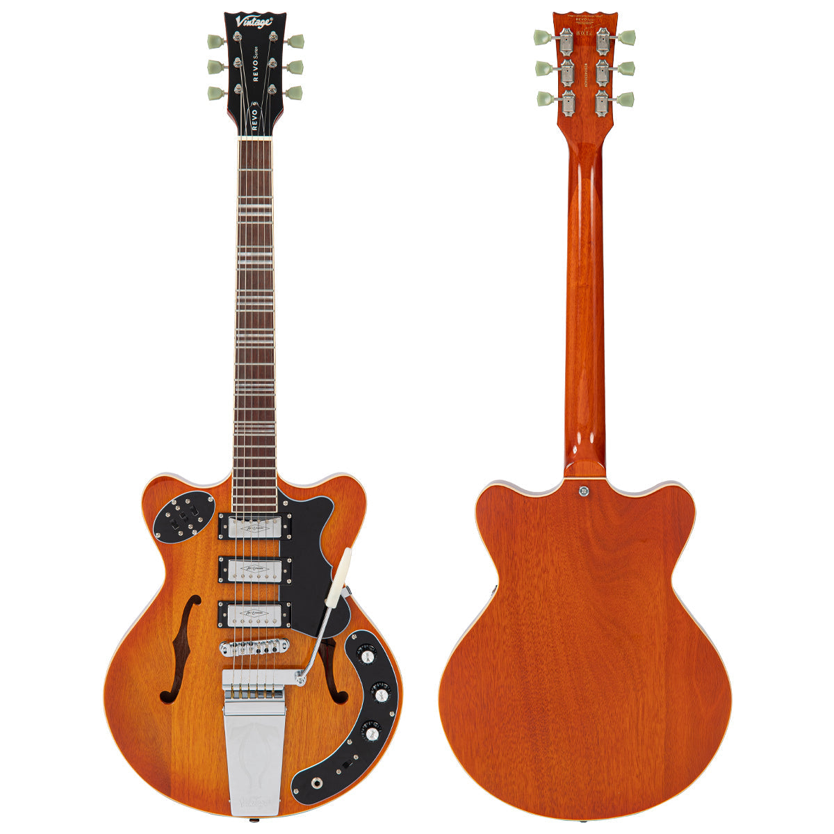 Vintage REVO Series 'Superthin' Electric Guitar ~ Amberburst  VRH300AB, Electric Guitar for sale at Richards Guitars.