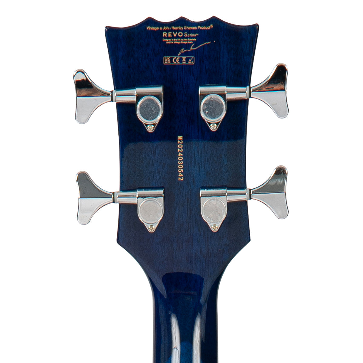 Vintage REVO Series 'Supreme' Semi Acoustic Bass ~ Blueburst  VRS450BL, Bass Guitar for sale at Richards Guitars.