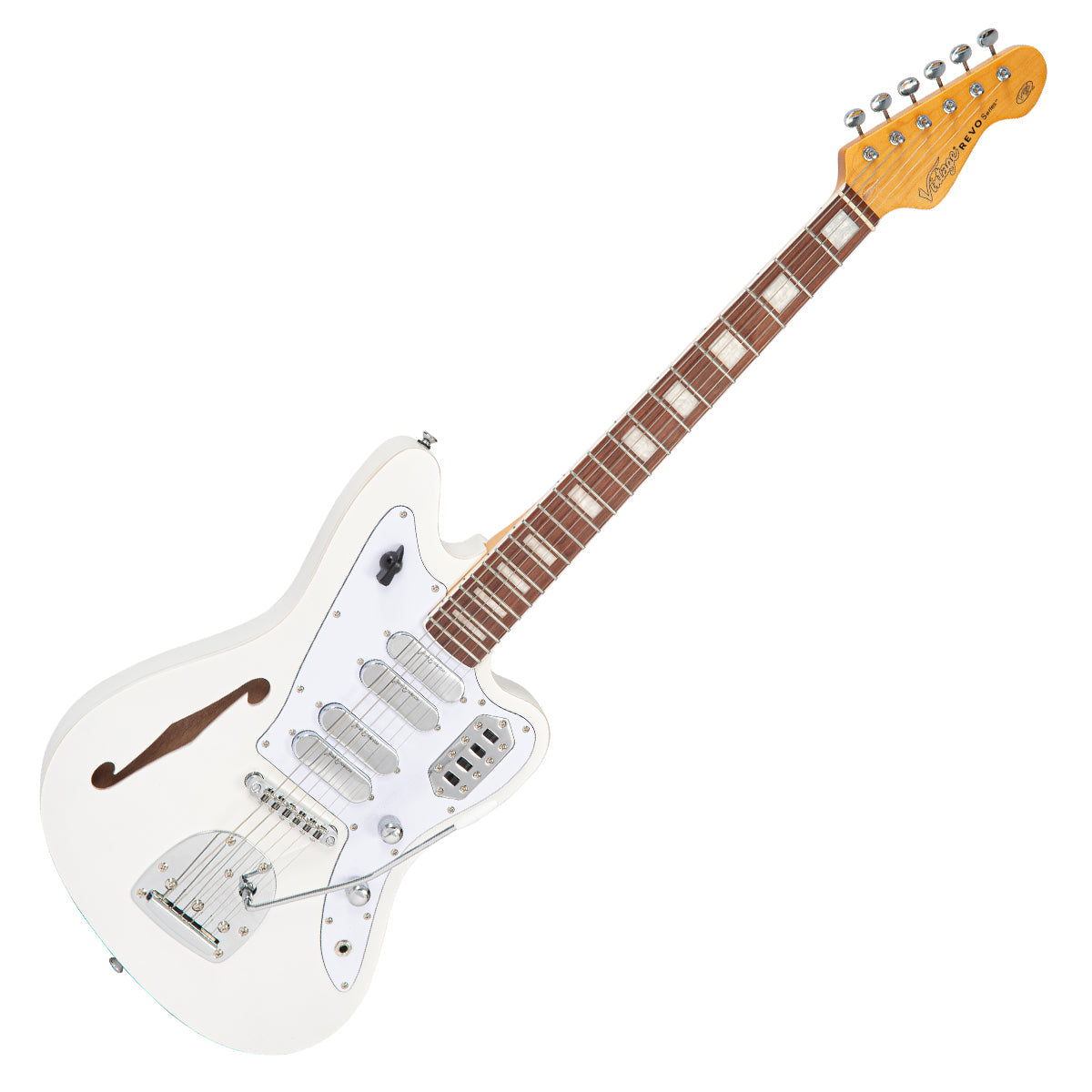 Vintage REVO Series 'Surfmaster Quad' Electric Guitar ~ Metallic White  VRS654MW, Electric Guitar for sale at Richards Guitars.