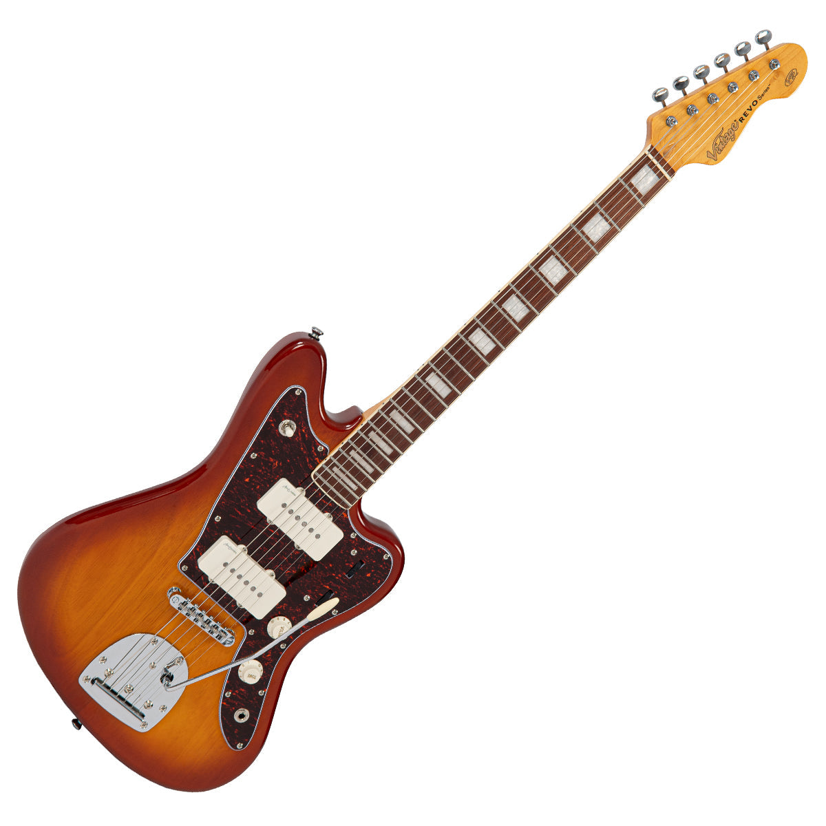 Vintage REVO Series 'Surfmaster 90' Electric Guitar ~ Amberburst  VRS659AB, Electric Guitar for sale at Richards Guitars.