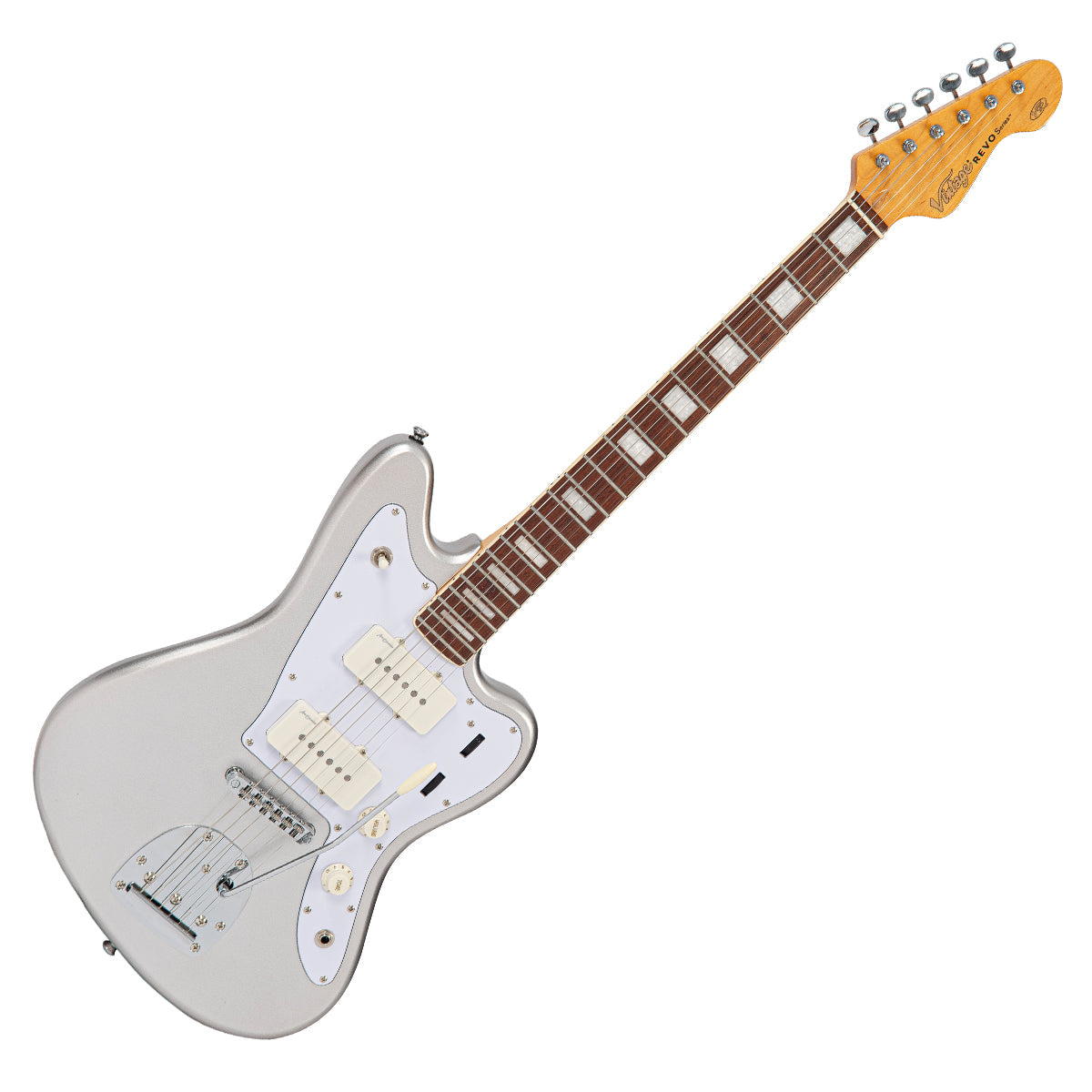 Vintage REVO Series 'Surfmaster 90' Electric Guitar ~ Metallic Silver  VRS659SM, Electric Guitar for sale at Richards Guitars.