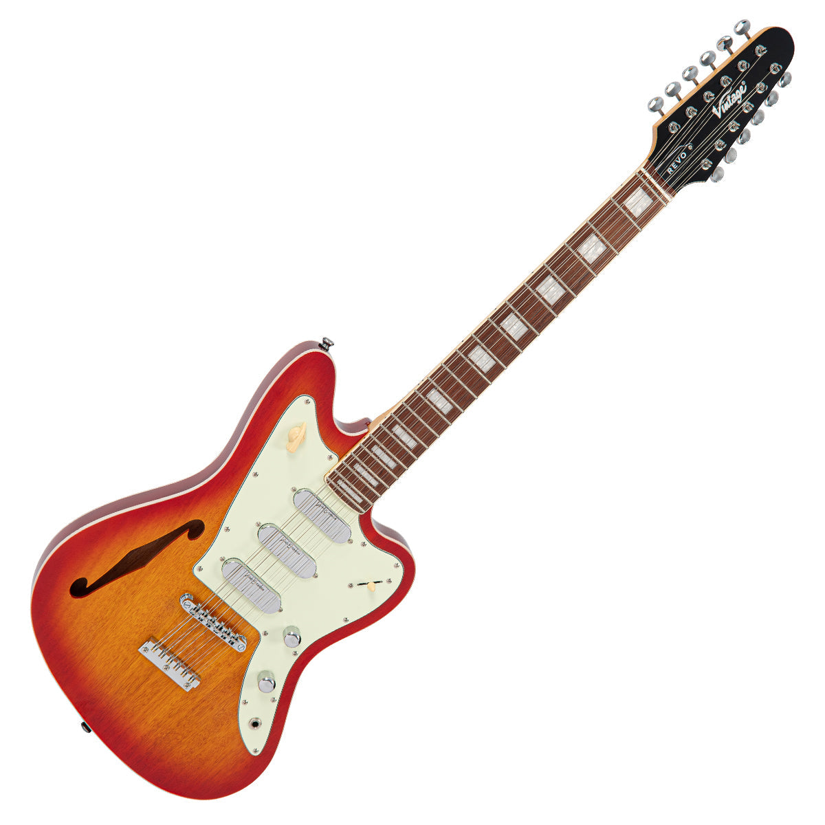 Vintage REVO Series 'Surfmaster Thinline 12' ~ RevoGlo  VRST6512RG, Electric Guitar for sale at Richards Guitars.