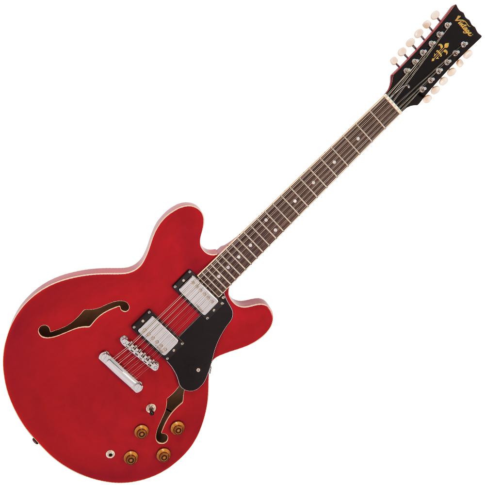 Vintage VSA500 ReIssued 12-String Semi Acoustic Guitar ~ Cherry Red, Electric Guitar for sale at Richards Guitars.