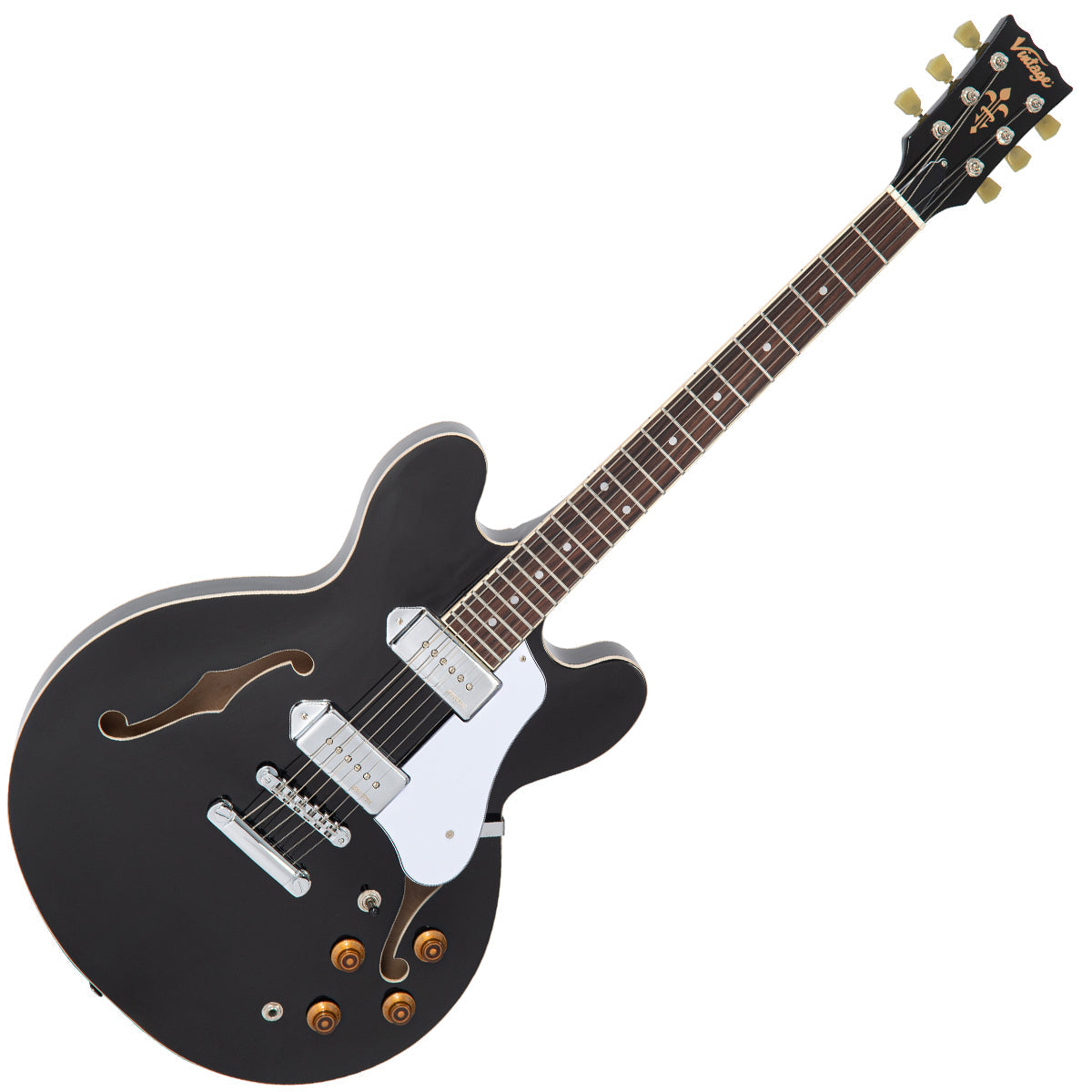 Vintage VSA500P ReIssued Semi Acoustic Guitar ~ Boulevard Black, Electric Guitar for sale at Richards Guitars.