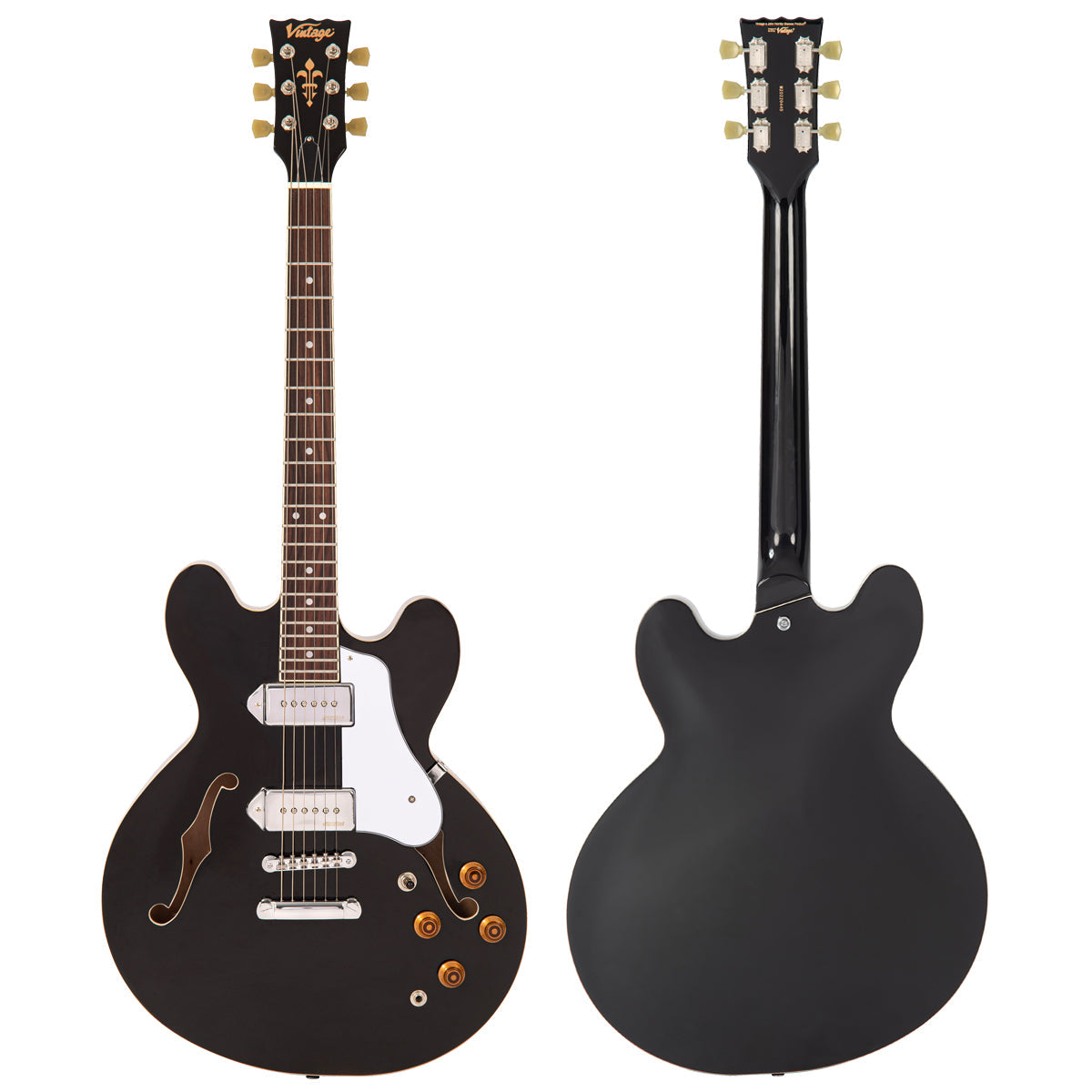 Vintage VSA500P ReIssued Semi Acoustic Guitar ~ Boulevard Black, Electric Guitar for sale at Richards Guitars.