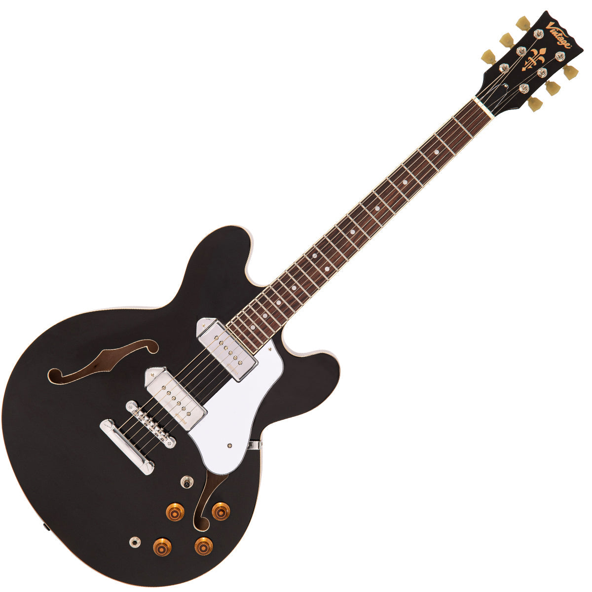 Vintage VSA500P ReIssued Semi Acoustic Guitar ~ Boulevard Black, Electric Guitar for sale at Richards Guitars.