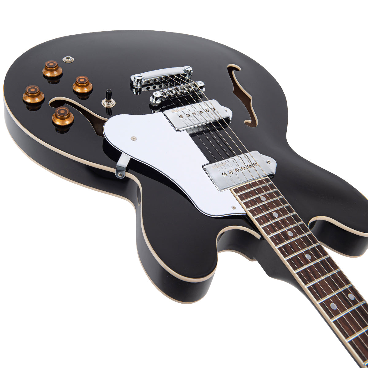 Vintage VSA500P ReIssued Semi Acoustic Guitar ~ Boulevard Black, Electric Guitar for sale at Richards Guitars.