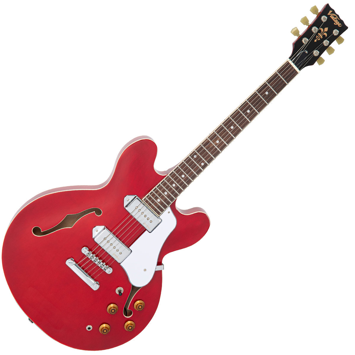 Vintage VSA500P ReIssued Semi Acoustic Guitar ~ Cherry Red, Electric Guitar for sale at Richards Guitars.