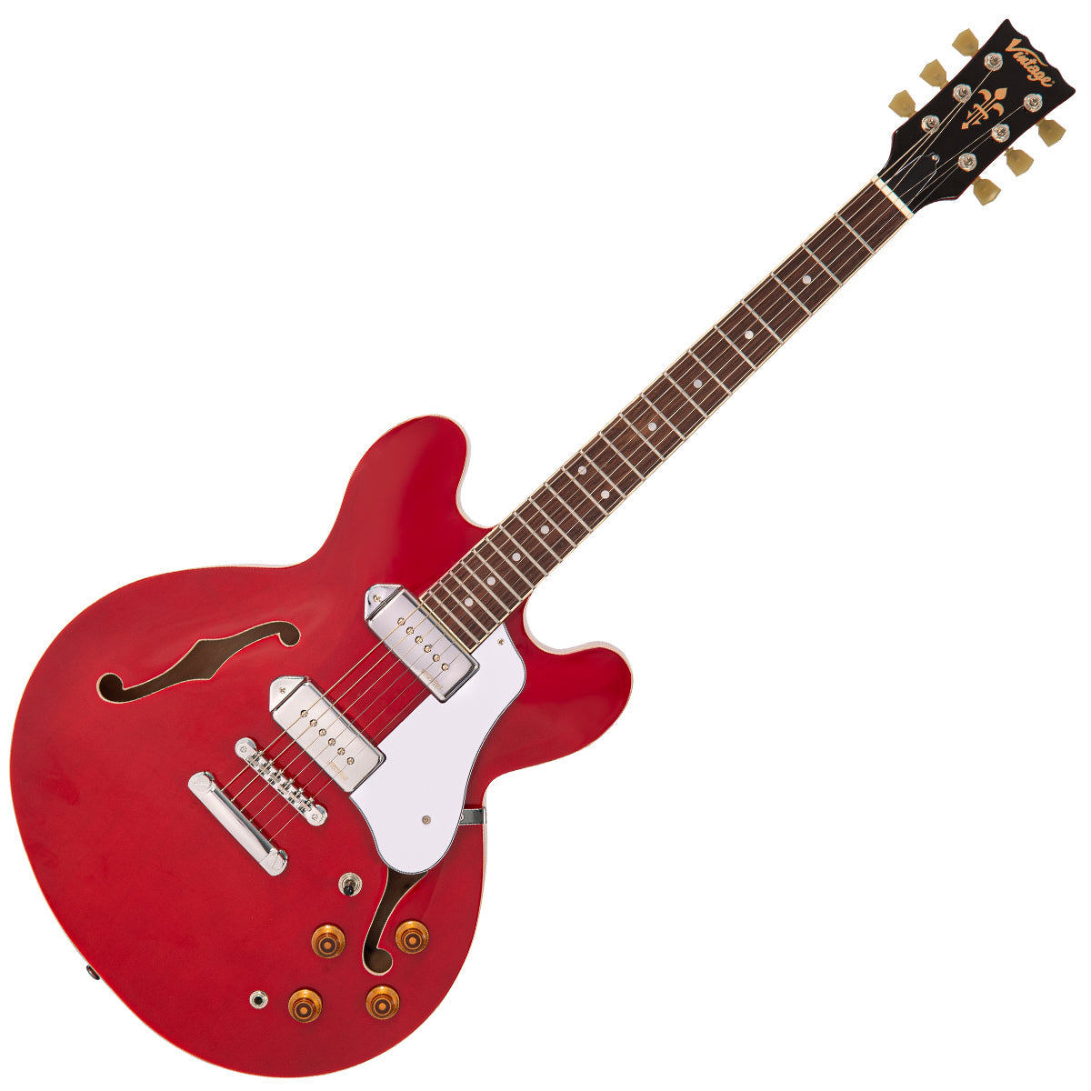 Vintage VSA500P ReIssued Semi Acoustic Guitar ~ Cherry Red, Electric Guitar for sale at Richards Guitars.