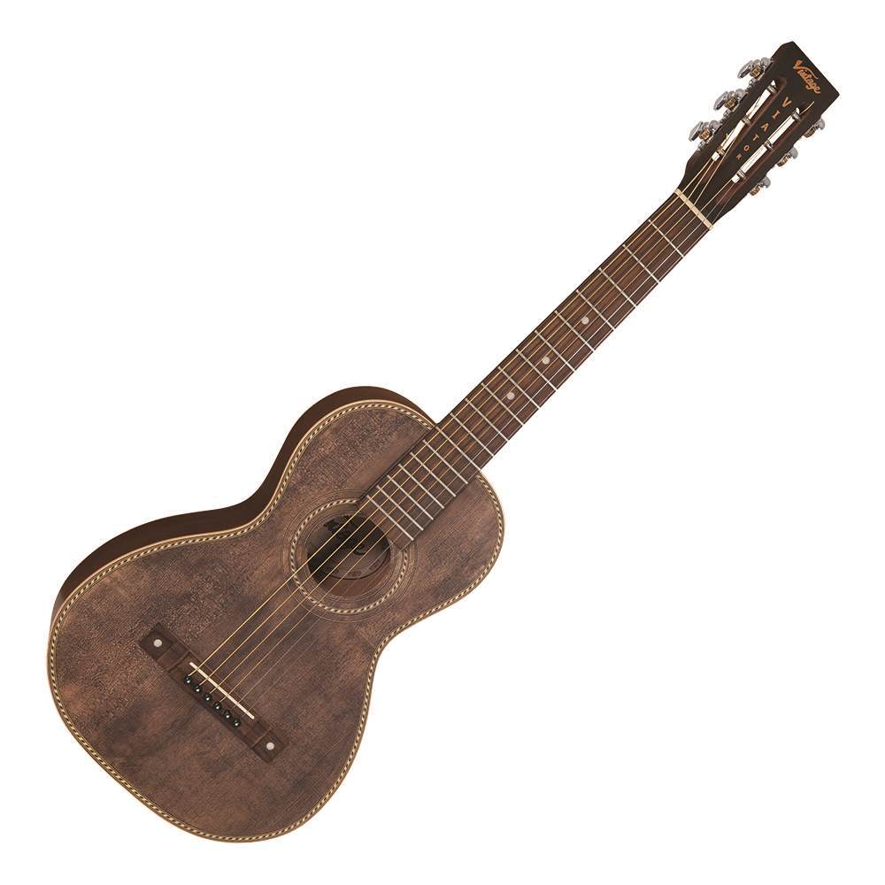 Vintage VTR800PB-USB 'Viator' Paul Brett Electro-Acoustic Travel Guitar ~ Antiqued, Electro Acoustic Guitar for sale at Richards Guitars.