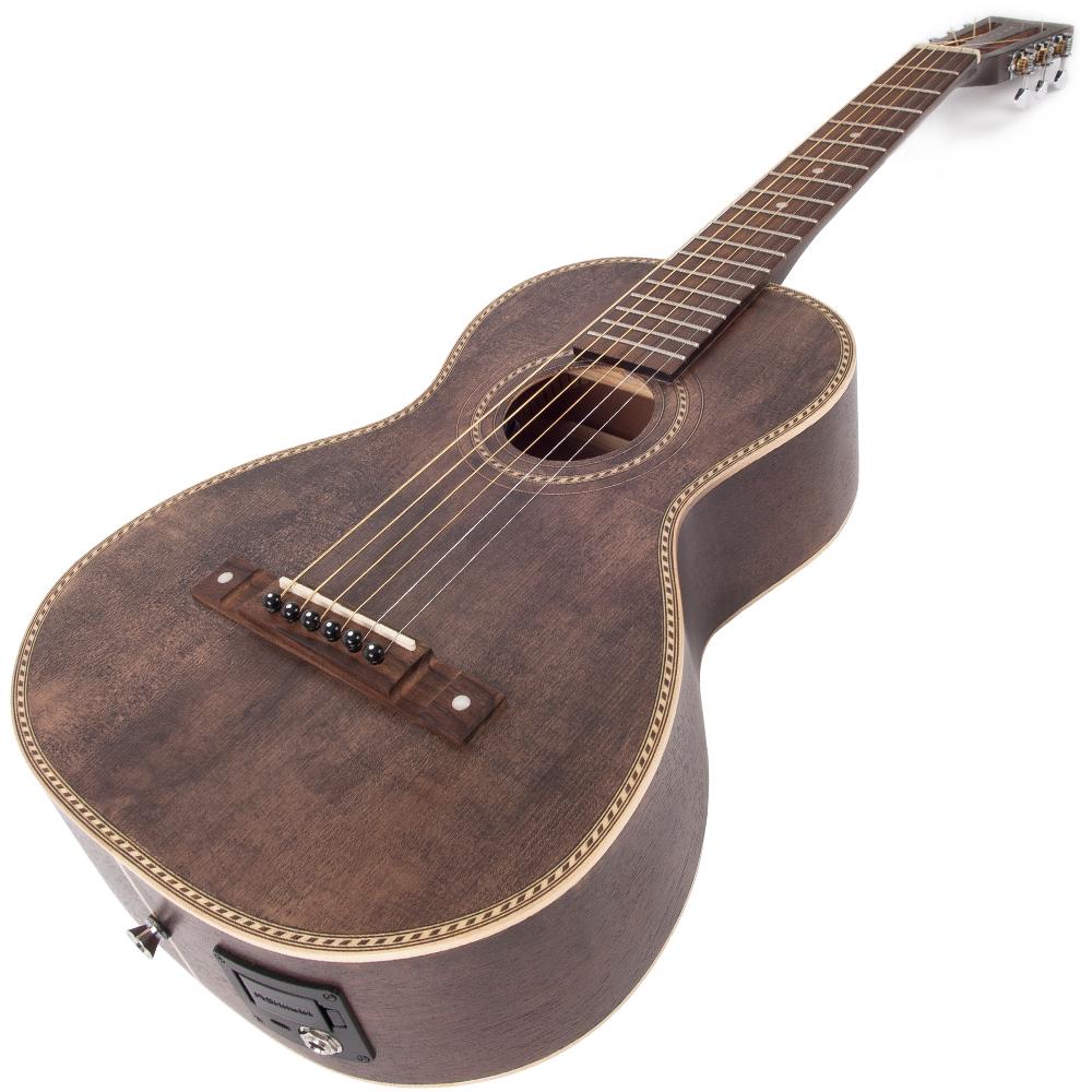 Vintage VTR800PB-USB 'Viator' Paul Brett Electro-Acoustic Travel Guitar ~ Antiqued, Electro Acoustic Guitar for sale at Richards Guitars.