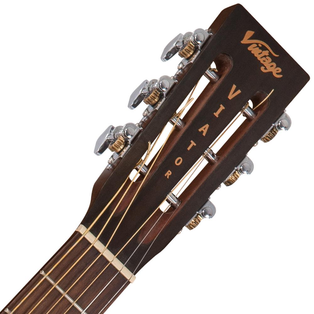 Vintage VTR800PB-USB 'Viator' Paul Brett Electro-Acoustic Travel Guitar ~ Antiqued, Electro Acoustic Guitar for sale at Richards Guitars.