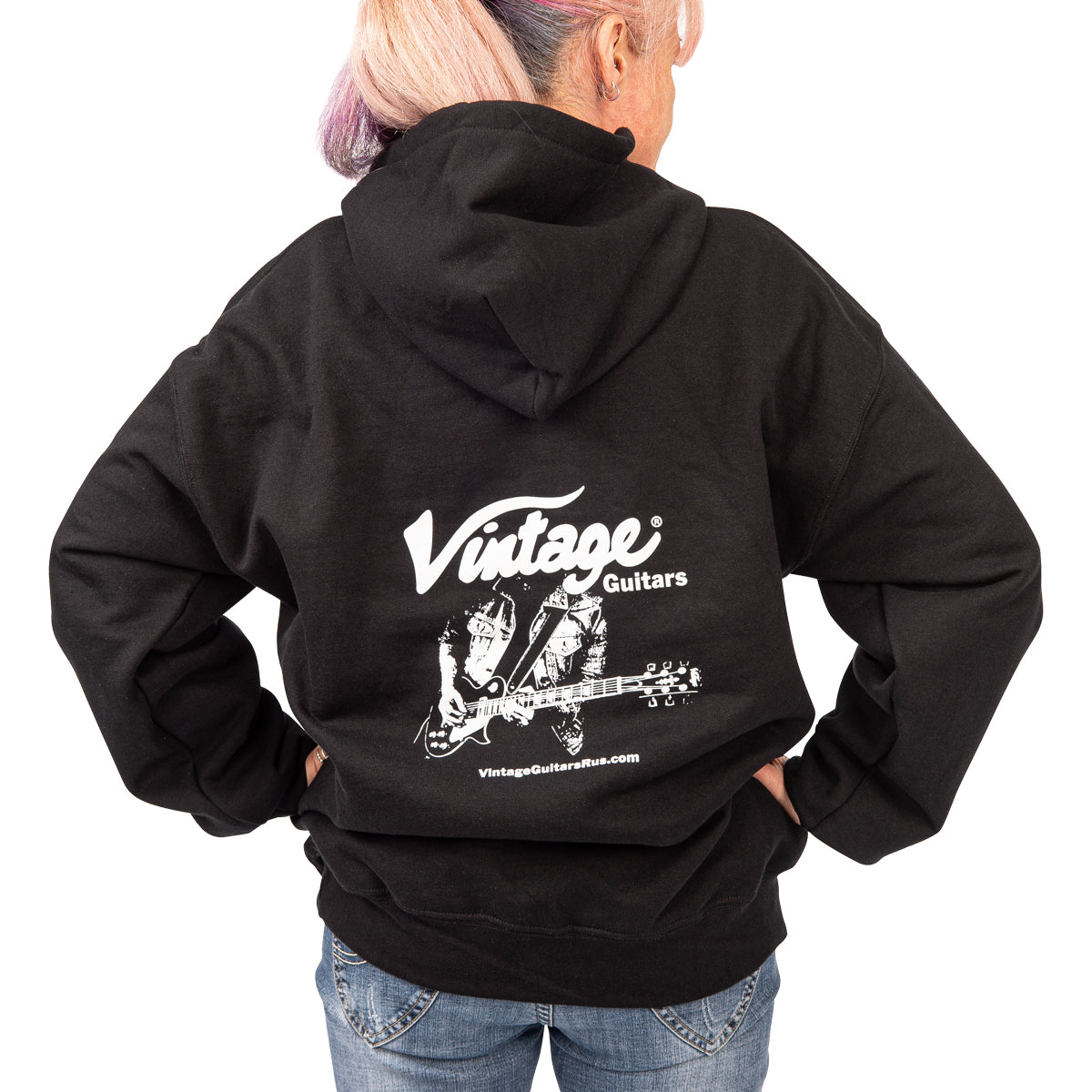 Vintage Fleece Hoodie ~ Black, Large, Merch for sale at Richards Guitars.