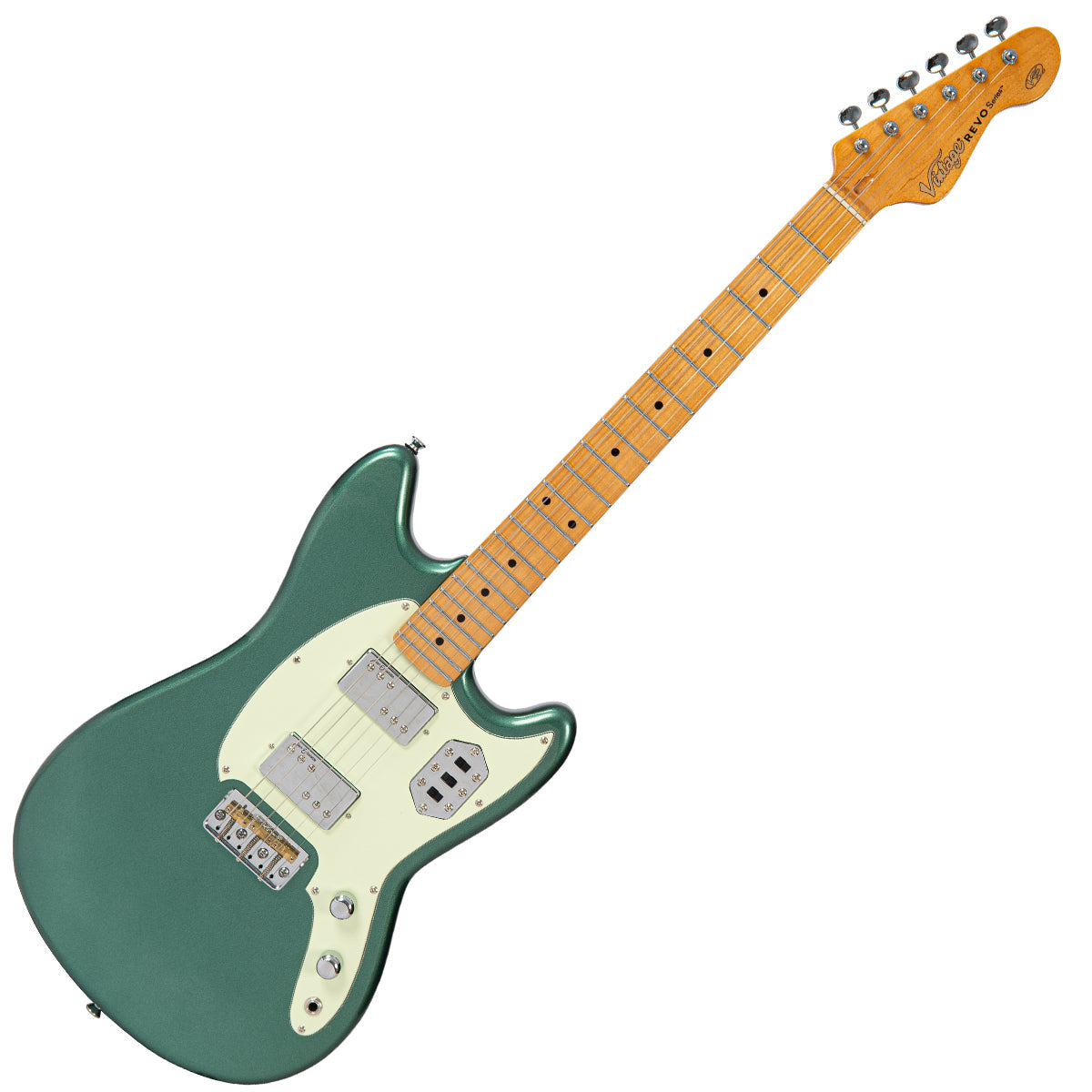 Vintage REVO Series 'Colt HH Twin Hardtail' Guitar ~ Metallic Sherwood Green VRCT55MG, Electric Guitar for sale at Richards Guitars.