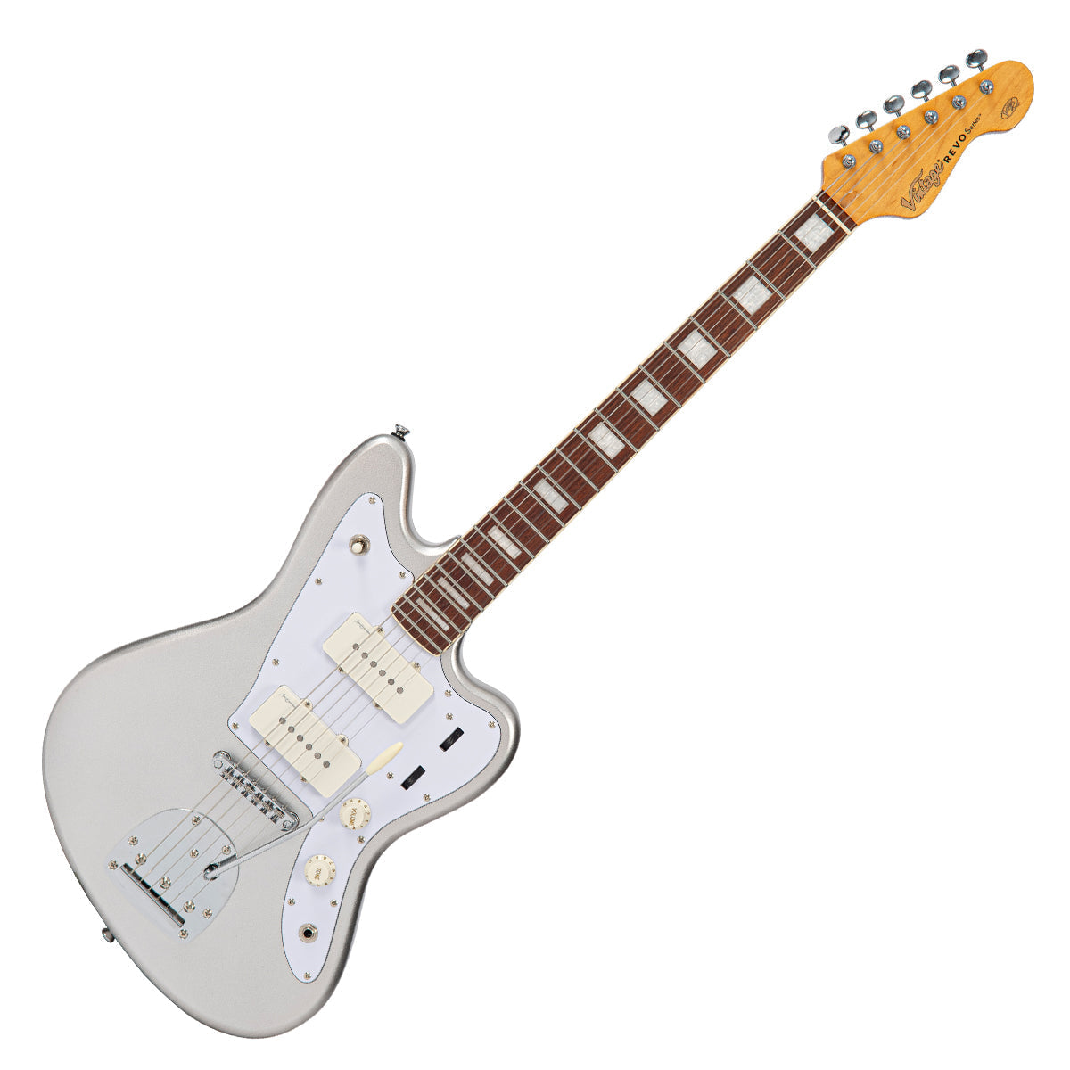 Vintage REVO Series 'Surfmaster 90' Electric Guitar ~ Metallic Silver VRS659SM, Electric Guitar for sale at Richards Guitars.