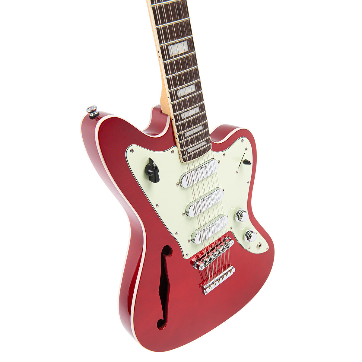 Vintage REVO Series 'Surfmaster Thinline 12' Electric Guitar ~ Candy Apple Red VRST6512CAR, Electric Guitar for sale at Richards Guitars.