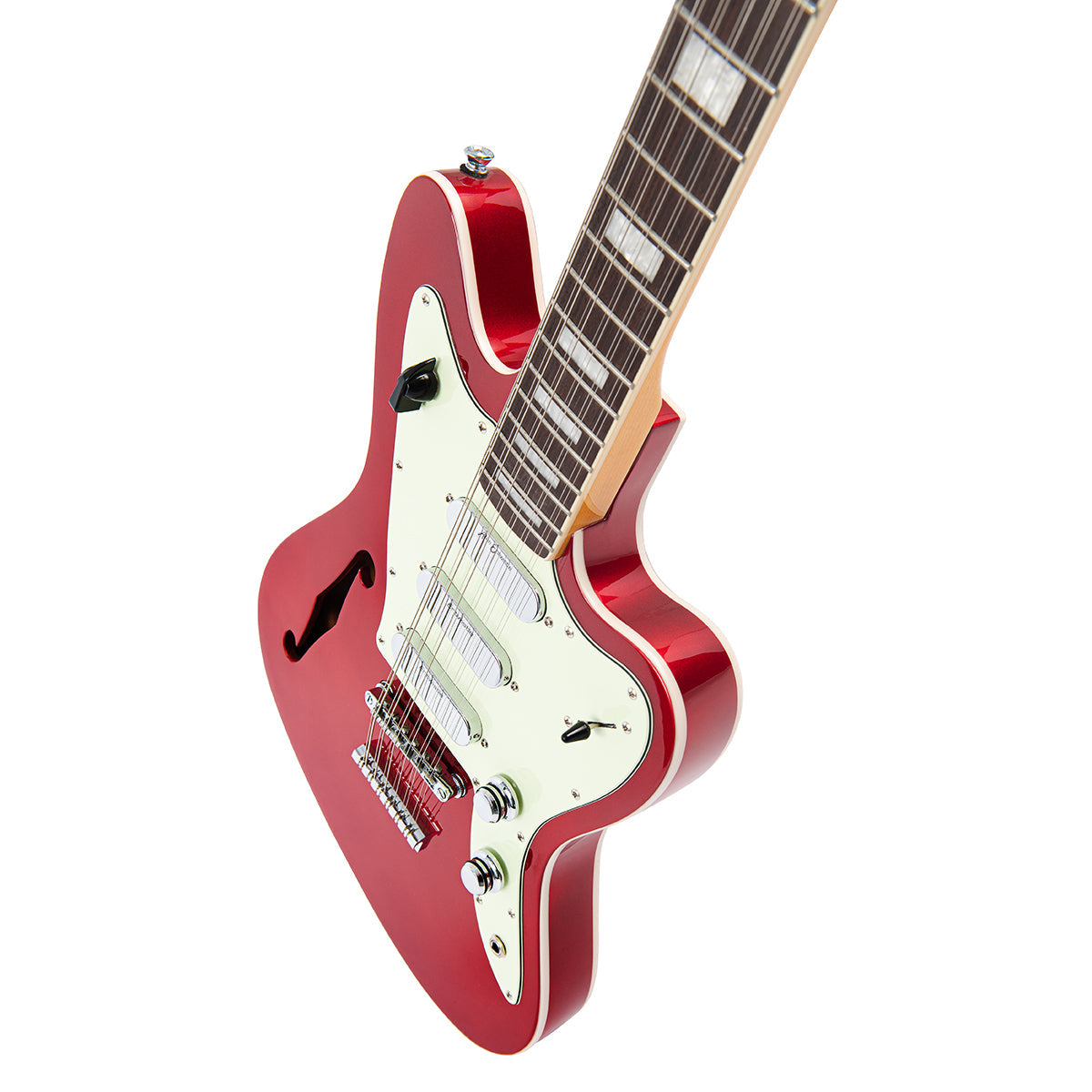 Vintage REVO Series 'Surfmaster Thinline 12' Electric Guitar ~ Candy Apple Red VRST6512CAR, Electric Guitar for sale at Richards Guitars.