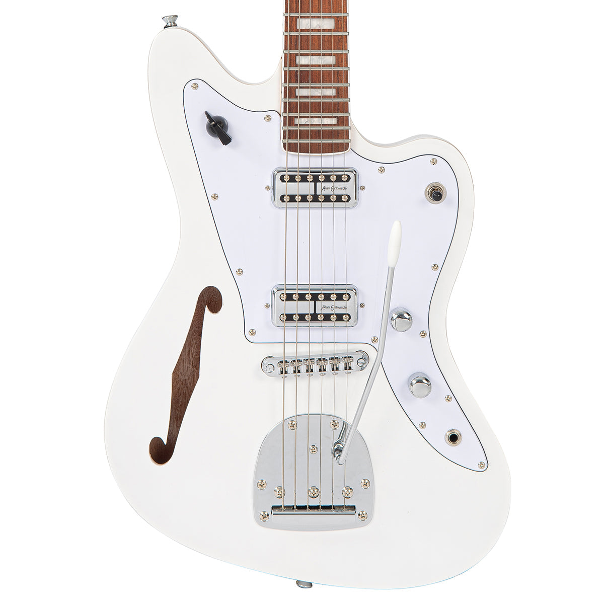 Vintage REVO Series 'Surfmaster Thinline' Twin Electric Guitar ~ Arctic White, Electric Guitar for sale at Richards Guitars.