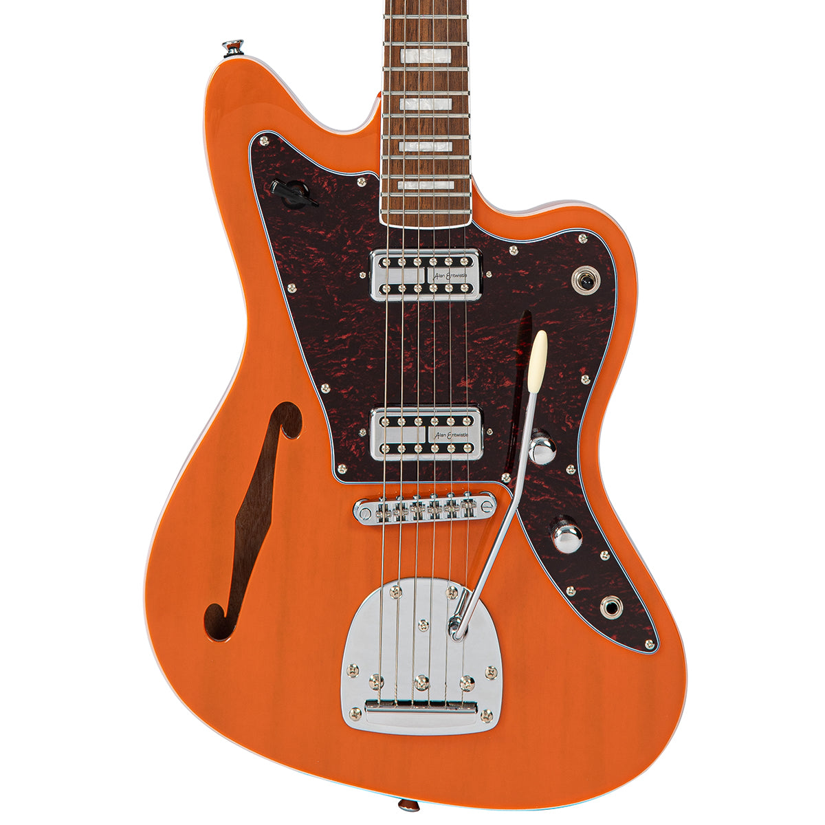 Vintage REVO Series 'Surfmaster' Thinline Twin Electric Guitar ~ Trans Orange, Electric Guitar for sale at Richards Guitars.